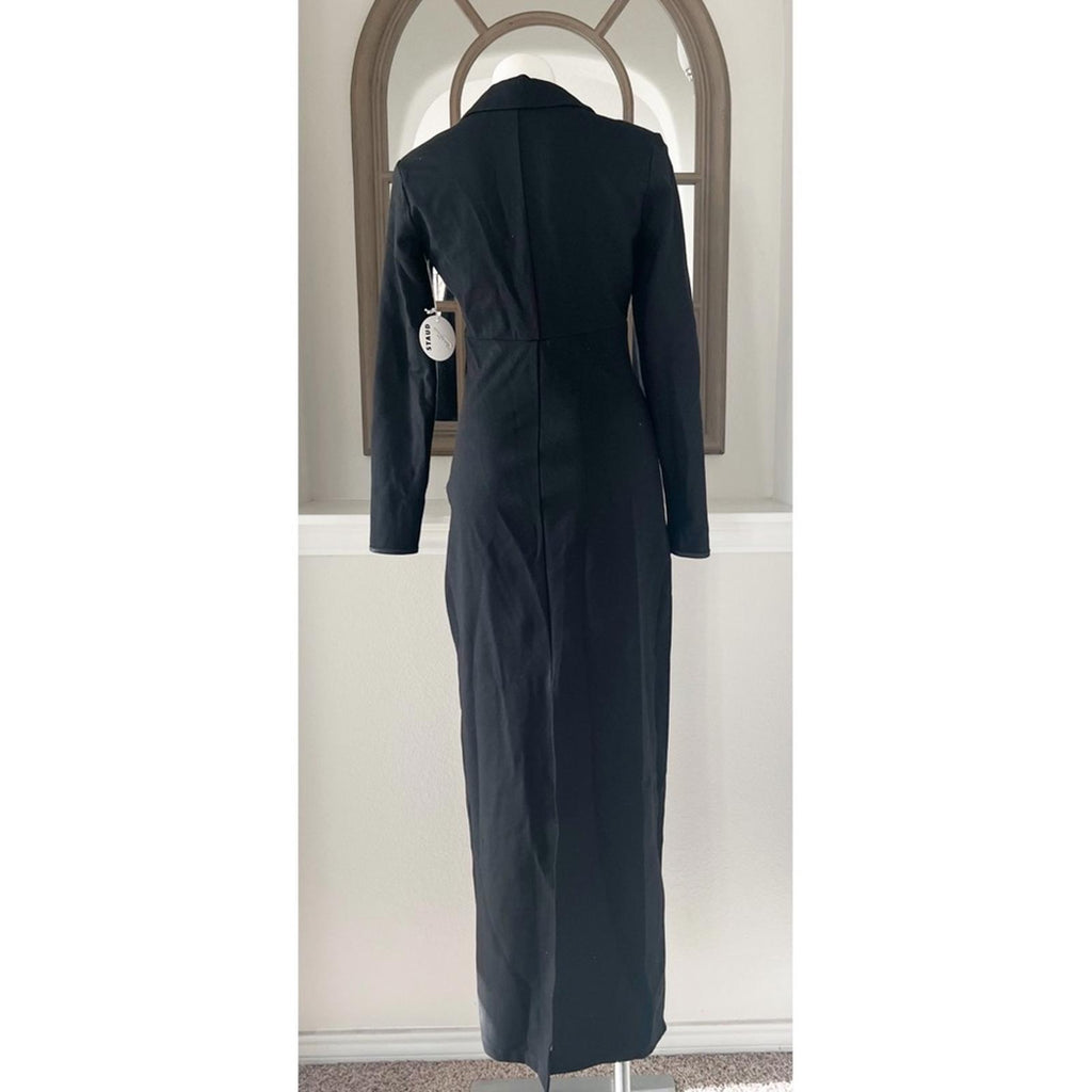 STAUD Humboldt Satin Lapel Gown Maxi Dress in Black, Size M New w/Tag