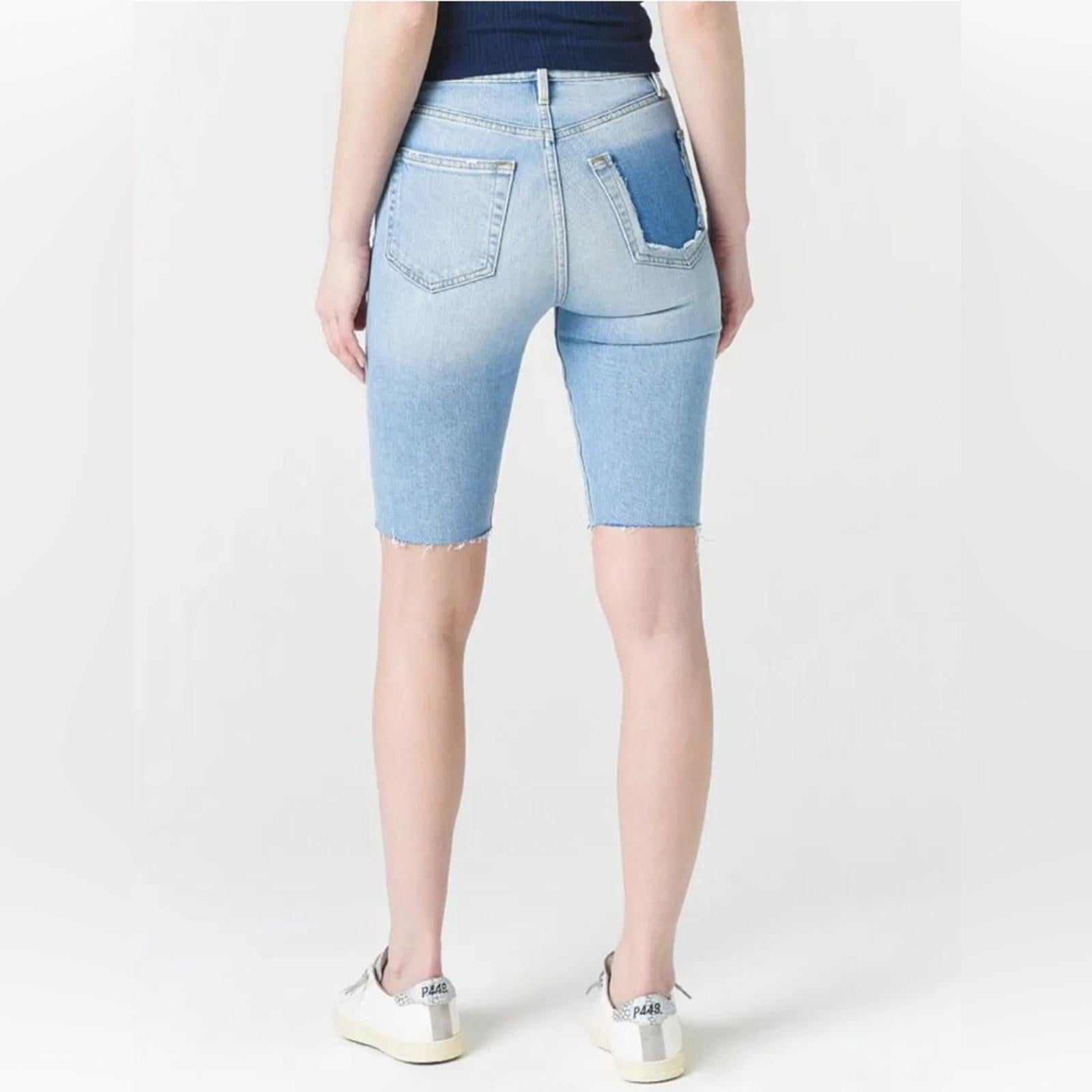 FRAME Denim Le Vintage Bermuda Raw Edge Jean Shorts in Blue Size 23 NWT $195
