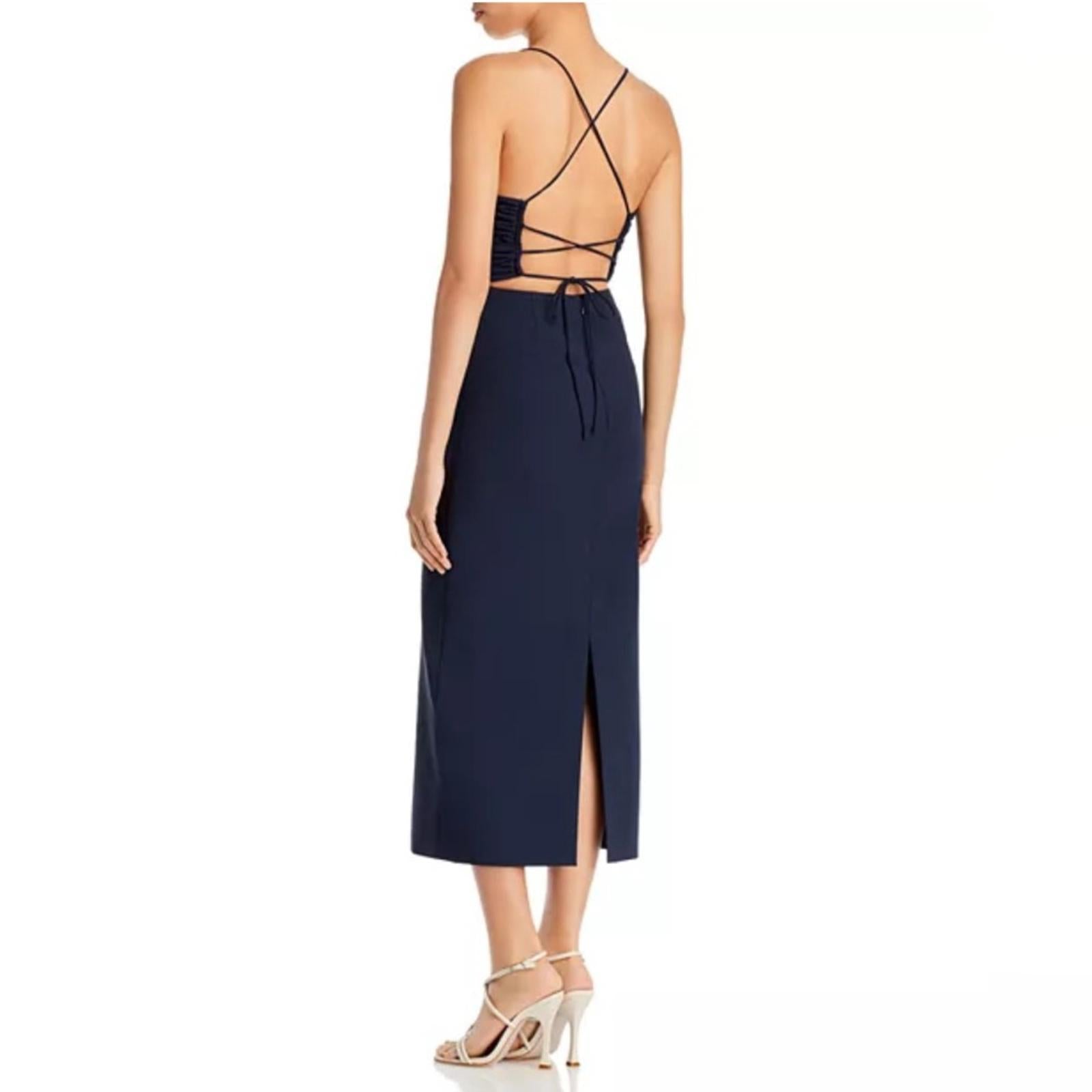 Cinq à Sept Judy Ruched Midi Dress in Navy, Size 0 NEW w/Tag $425