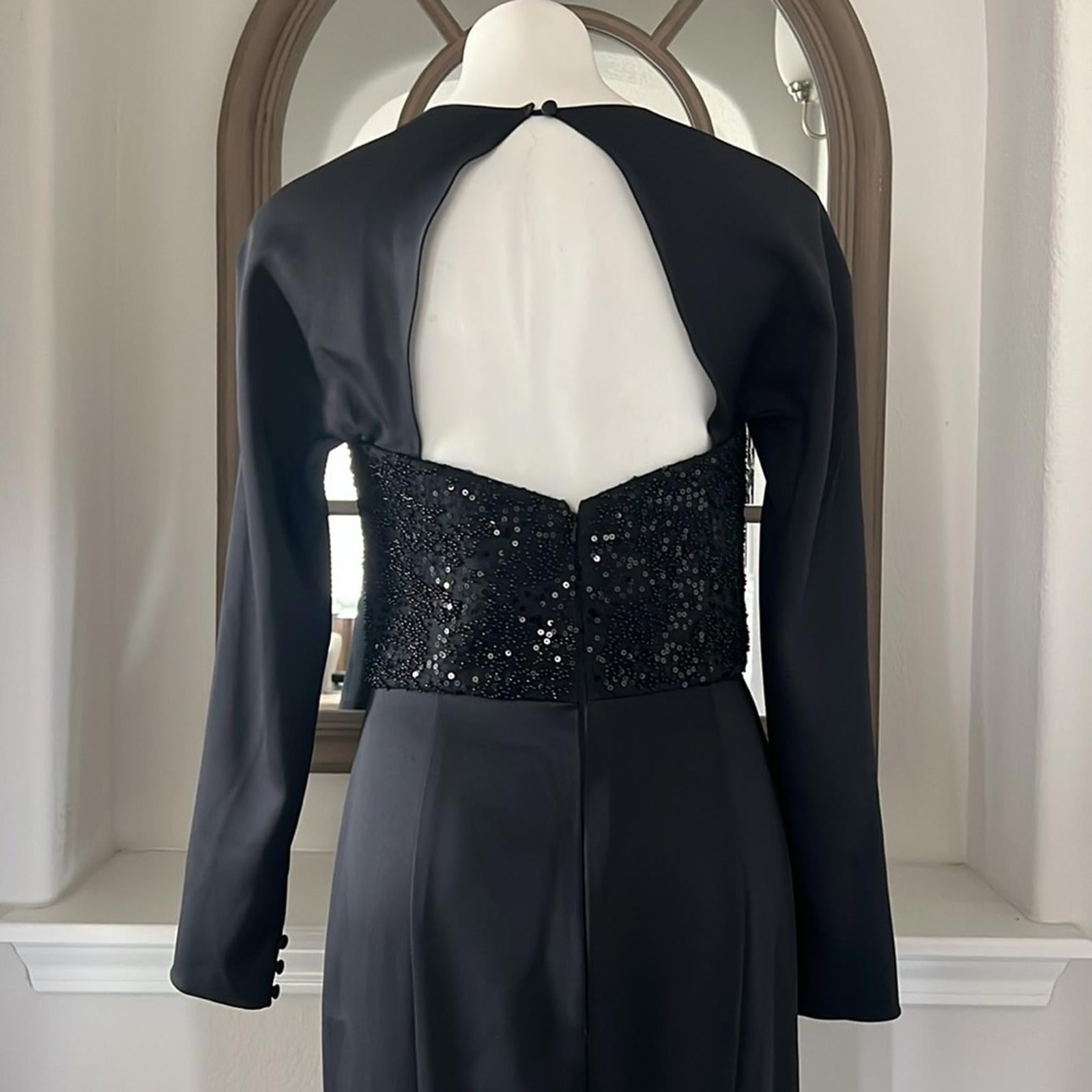 Amsale Sequined Beaded Bodice Gown, Stretch Crepe in Black, Size 10 NEW w/Tag
