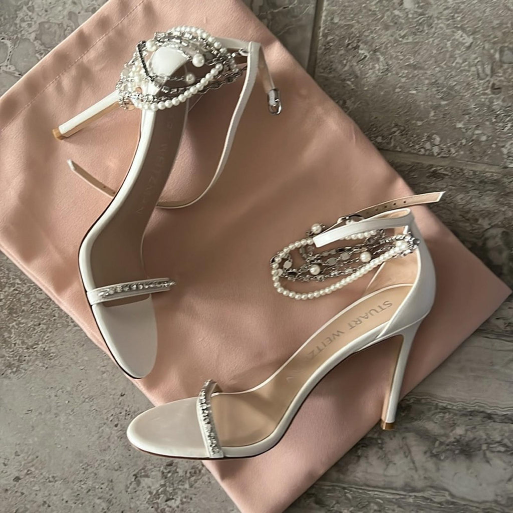 Stuart Weitzman Nudist High Heel Sandals in White, Size 7 NEW + DustBag $595