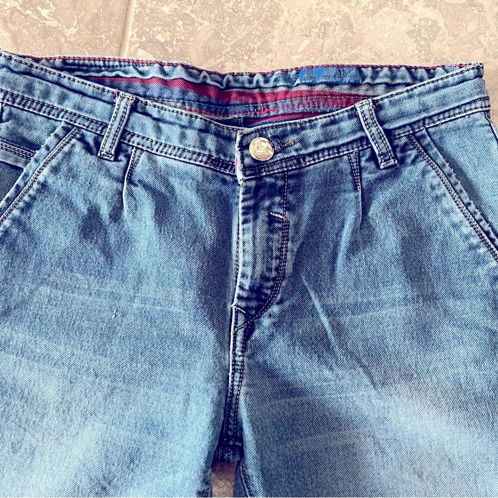 Emporio Armani Blue Jeans w/Leather Patch, Size 32
