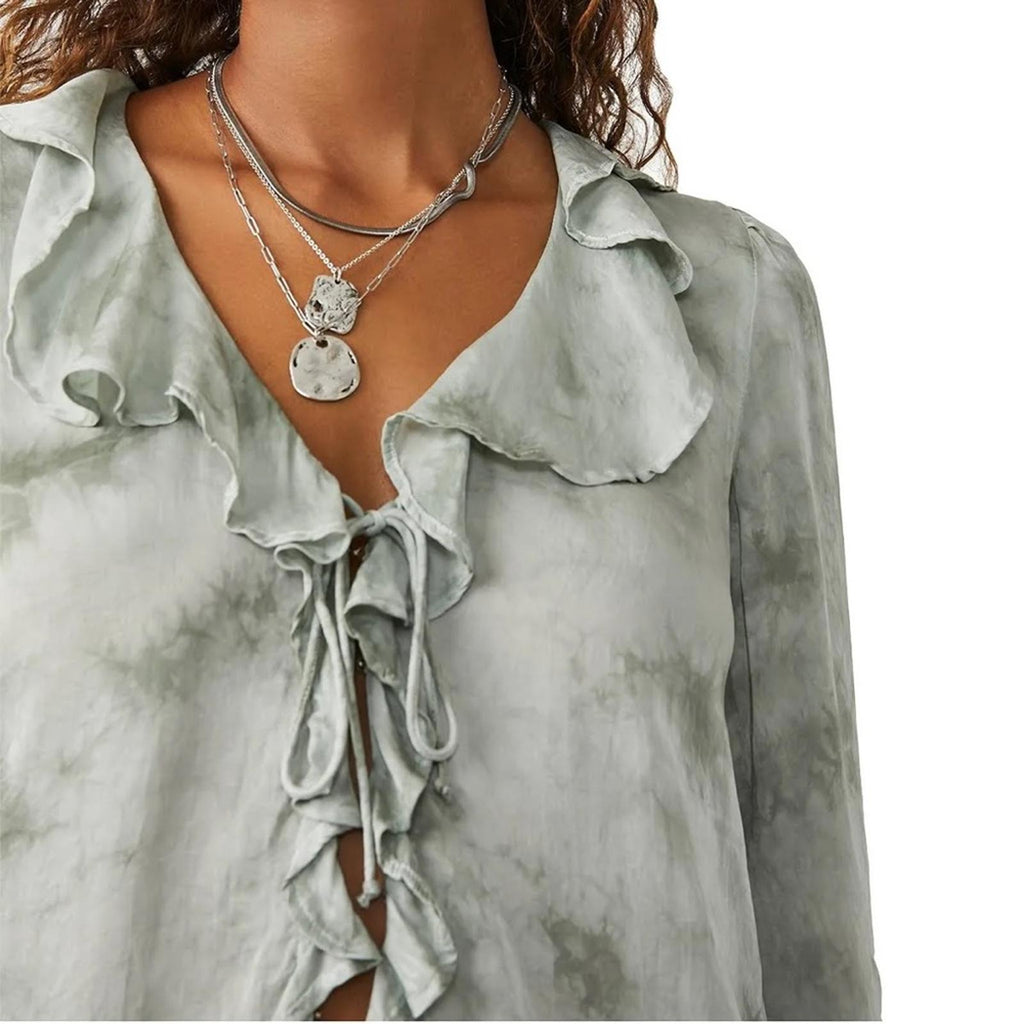 New Free People Women’s Lyocell Tie Front Blouse, Size M New w/Tag Retail $128