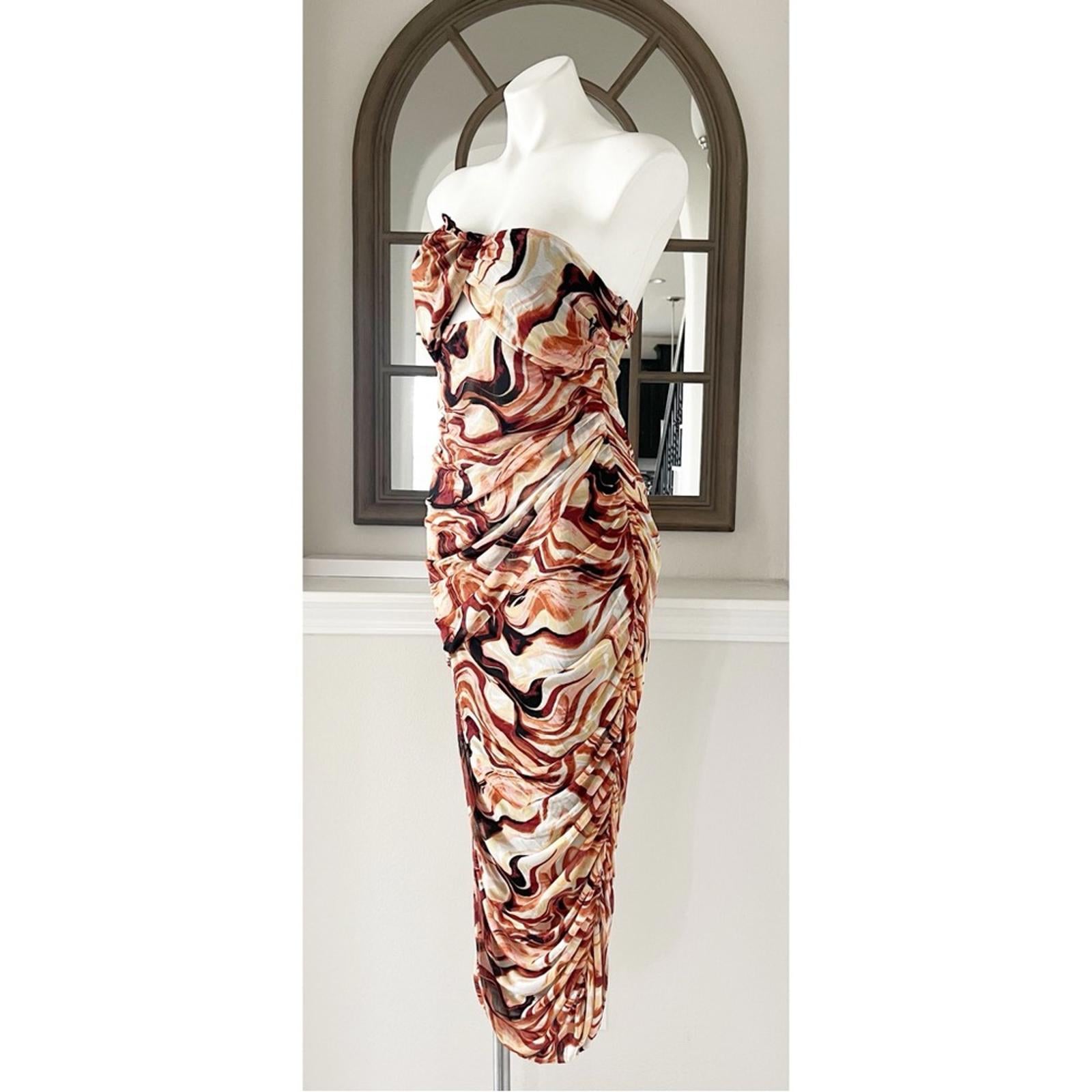 New EN SAISON Esther Ruched Cut-Out Midi Dress in Brown Size L NWOT Retail $136