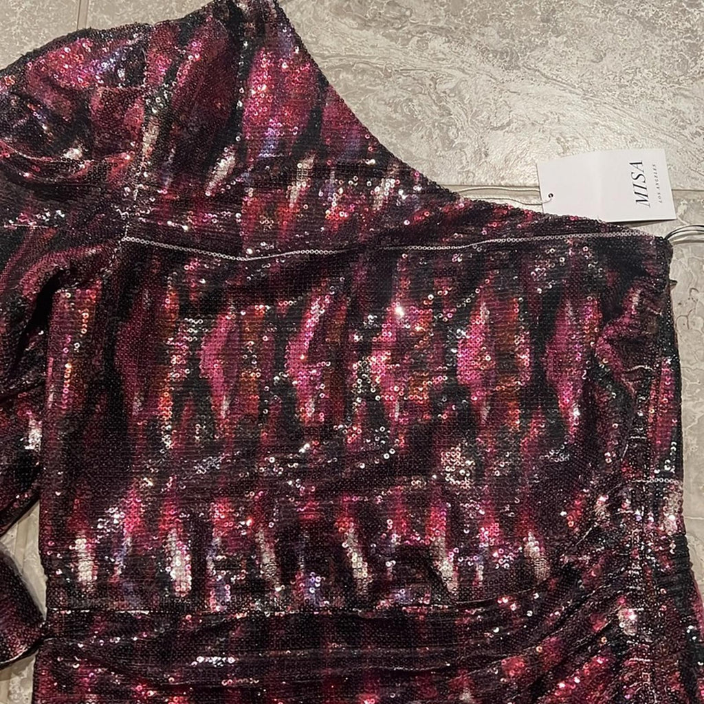 MISA Revolve Nova One-Shoulder Sequin Mini Dress, Purple Size M New w/Tag $370