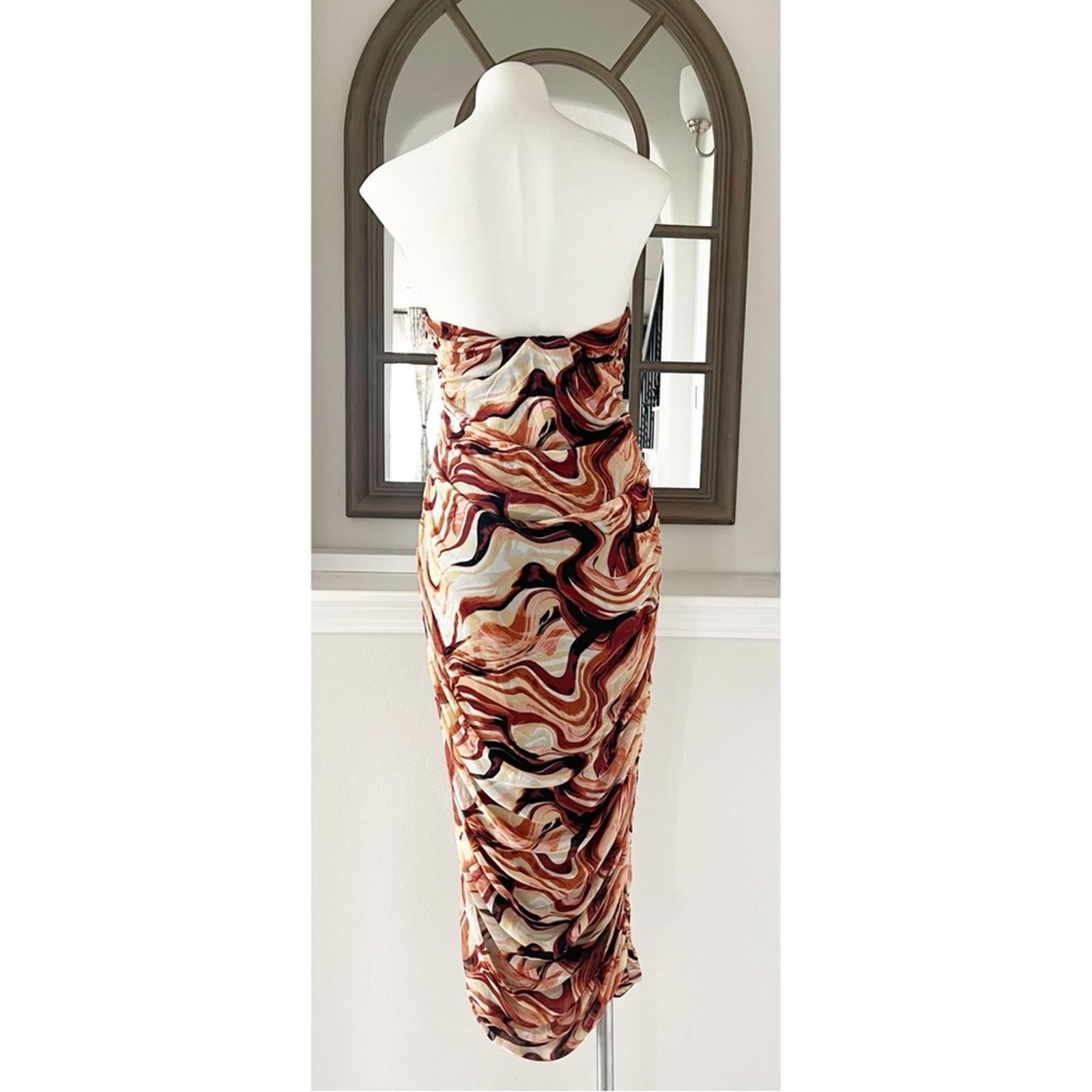New EN SAISON Esther Ruched Cut-Out Midi Dress in Brown Size L NWOT Retail $136