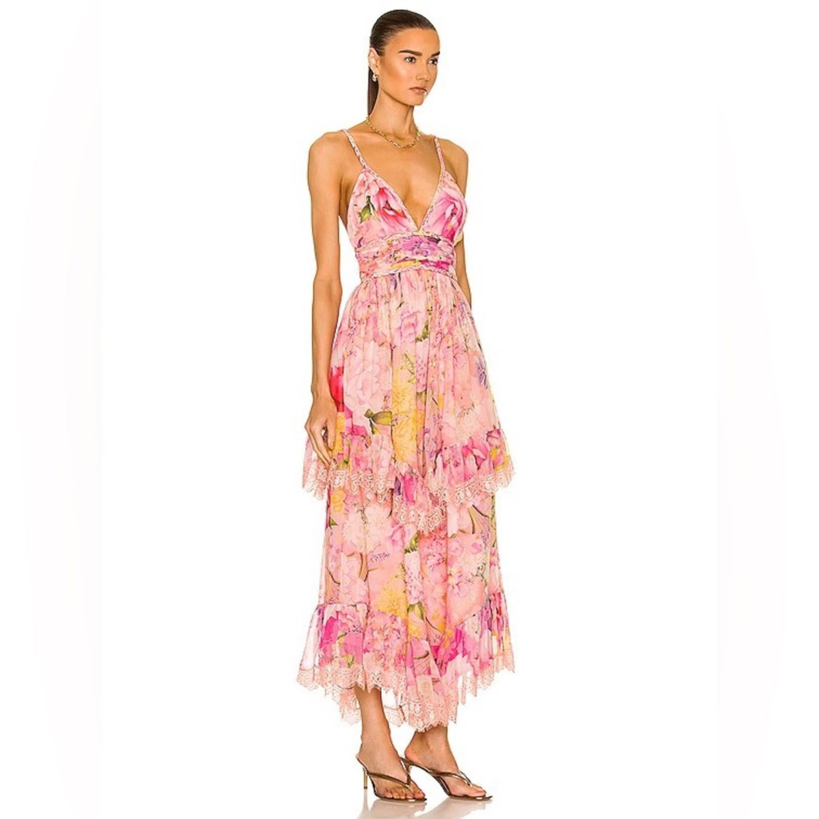 Rococo Sand x Revolve Leona Low Back Maxi Dress in Peach/Pink Floral Size L NWT