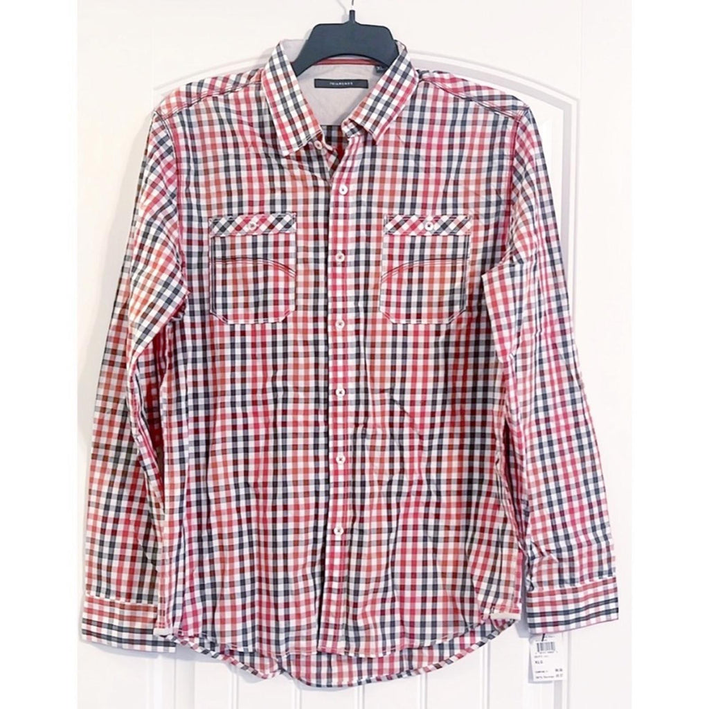 7Diamonds Checkered Button Up Shirt in White/ Navy / Red, Size XL NEW w/Tag
