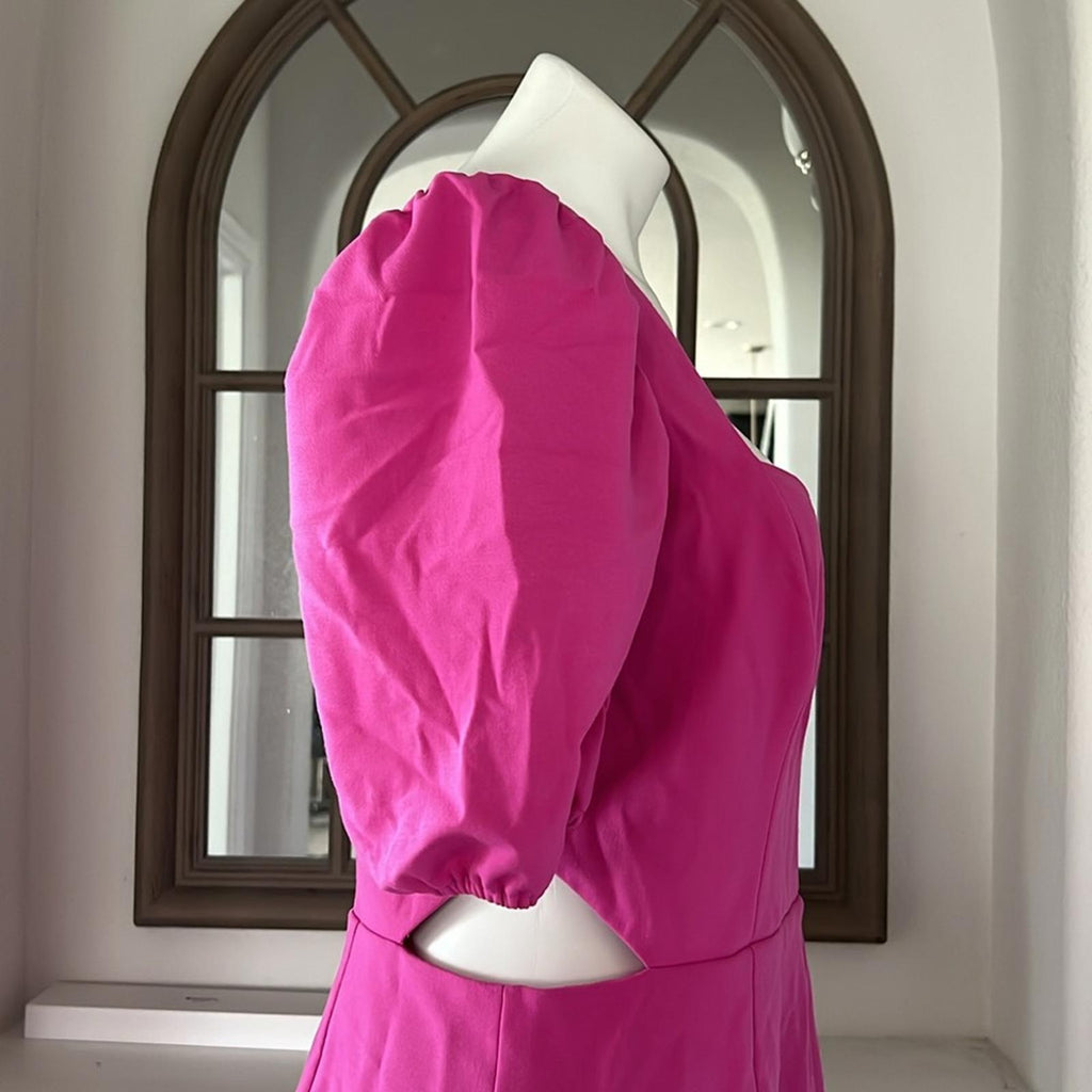 French Connection Puff Sleeve Cutout Dress, Wild Rosa Size 10 New w/Tag $118