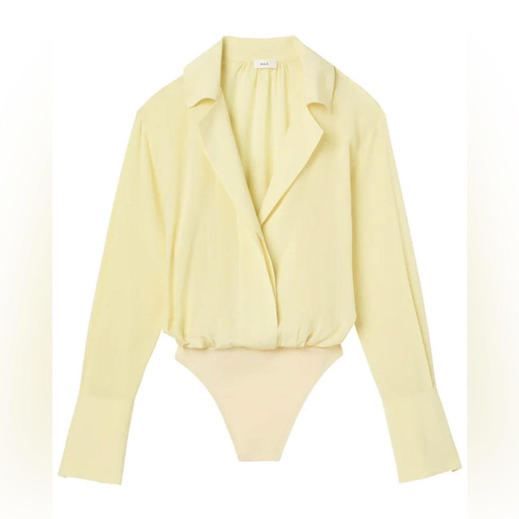 ALC Diana Silk Bodysuit, Canary Yellow Size L New w/Tag Retail $425