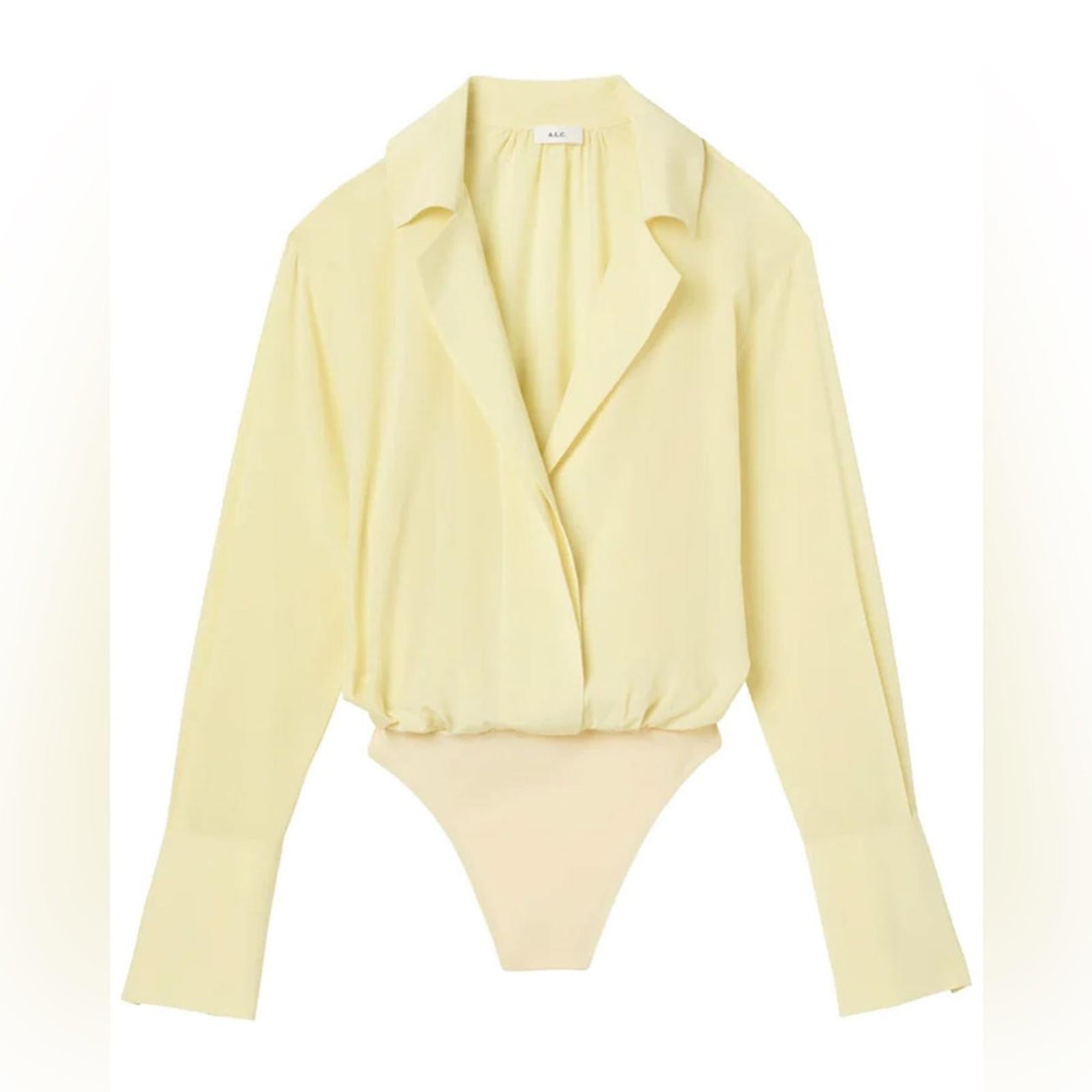 ALC Diana Silk Bodysuit, Canary Yellow Size L New w/Tag Retail $425