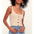 Line & Dot xRevolve Beige Ribbed Cropped Tank Top with Button Detail, Size S