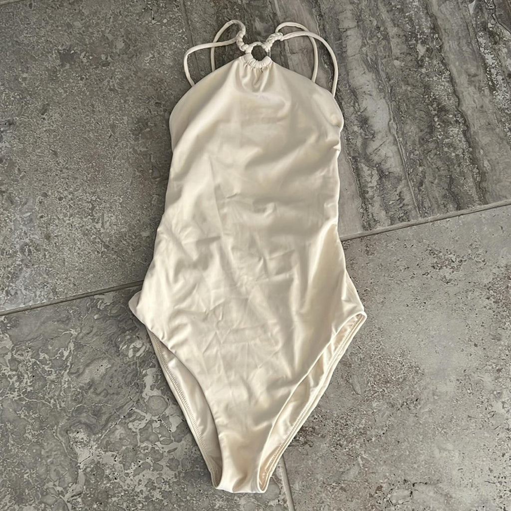 Jonathan Simkhai Shea Macramé One Piece Swimsuit in Ceramic, Size S New w/Tag