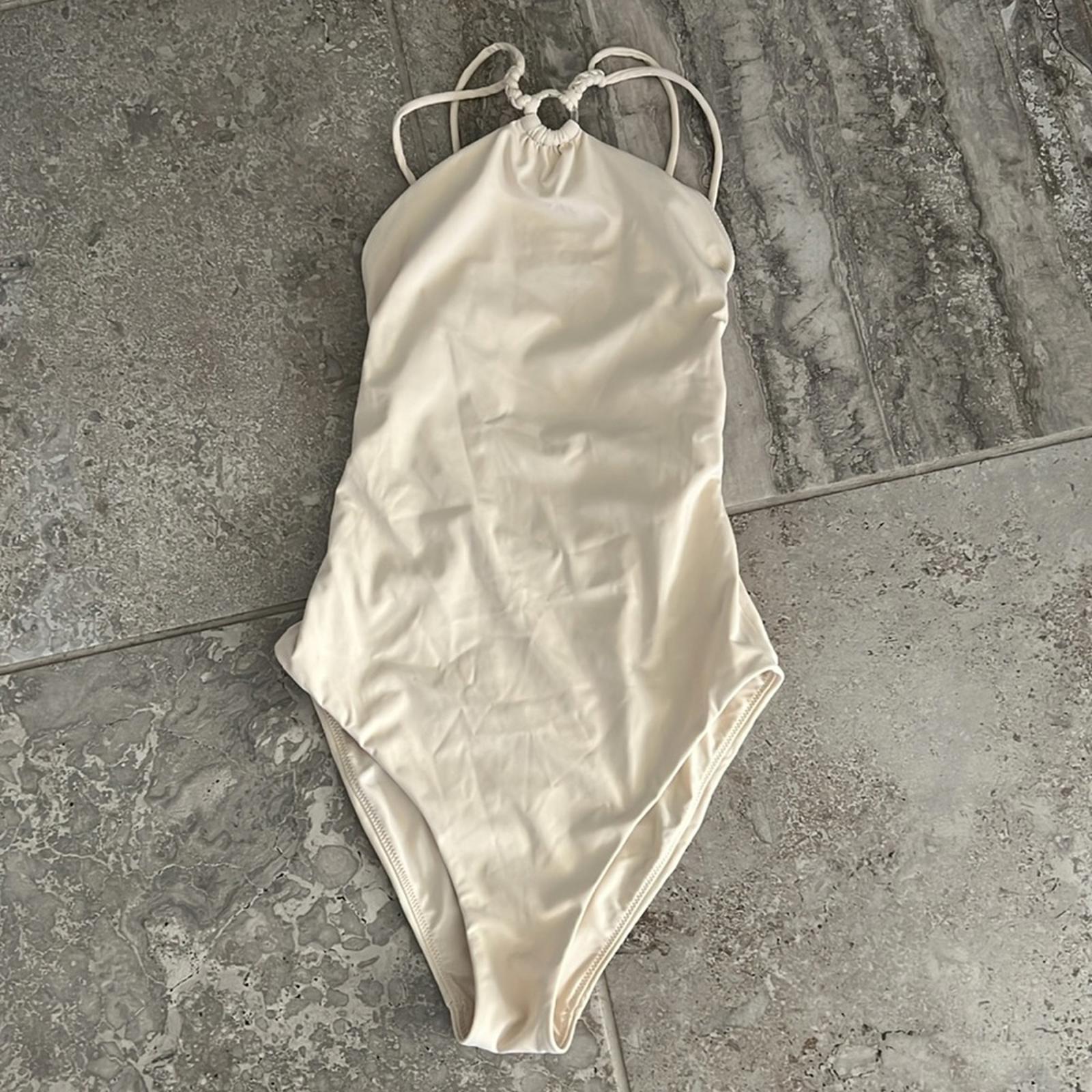 Jonathan Simkhai Shea Macramé One Piece Swimsuit in Ceramic, Size S New w/Tag