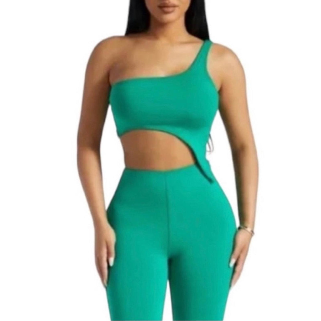 Naked Wardrobe Smooth Side Asymmetric Cropped Top in Kelly Green, NWT, Size XL