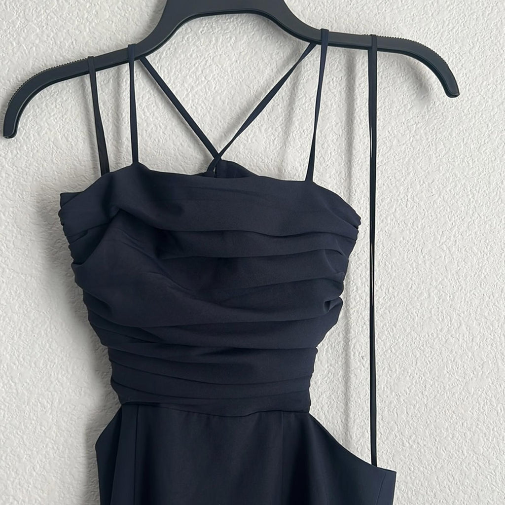 Cinq à Sept Judy Ruched Midi Dress in Navy, Size 0 NEW w/Tag $425