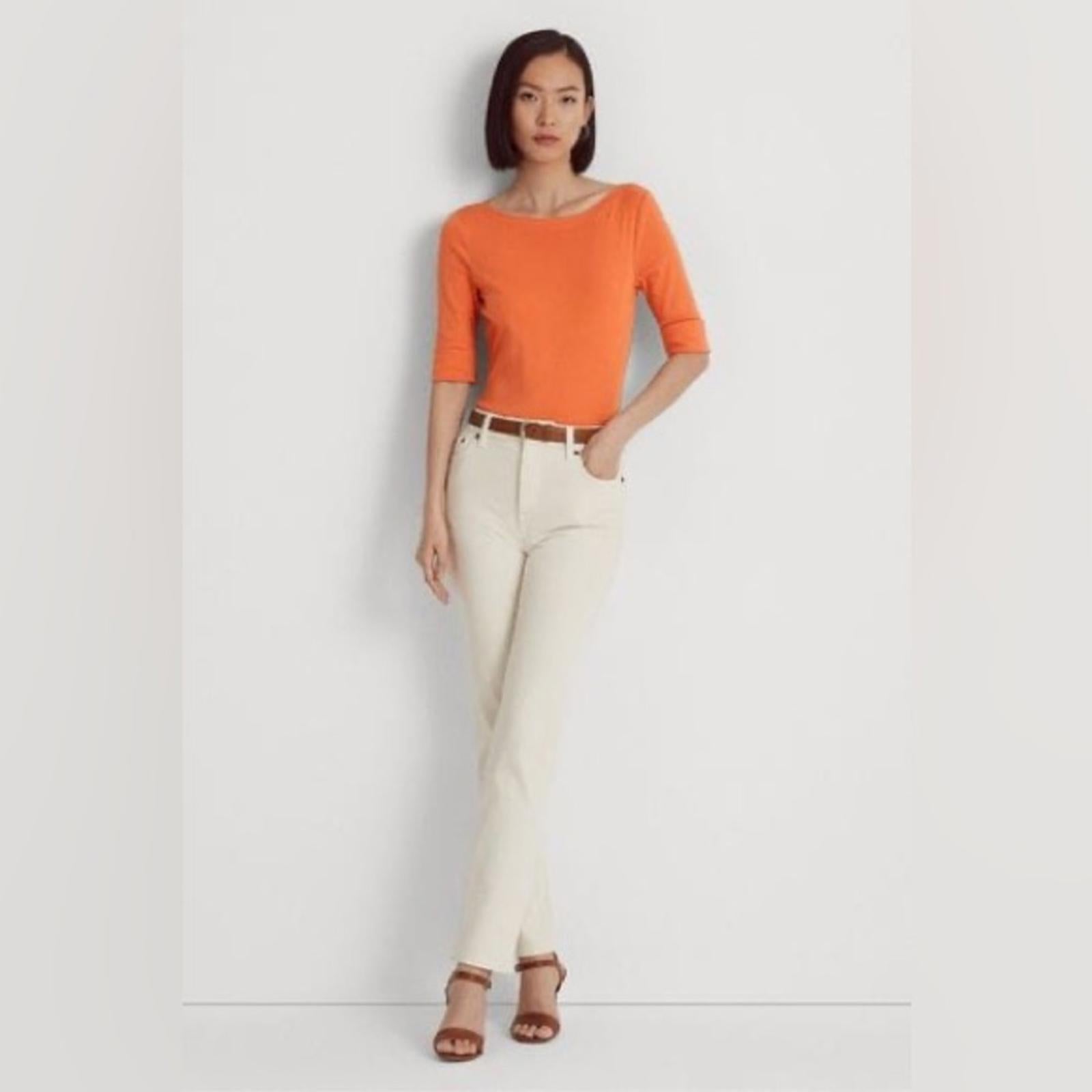 Ralph Lauren Plus Size Boatneck Elbow-Sleeve Top, Boatneck Orange Size 2X NEW