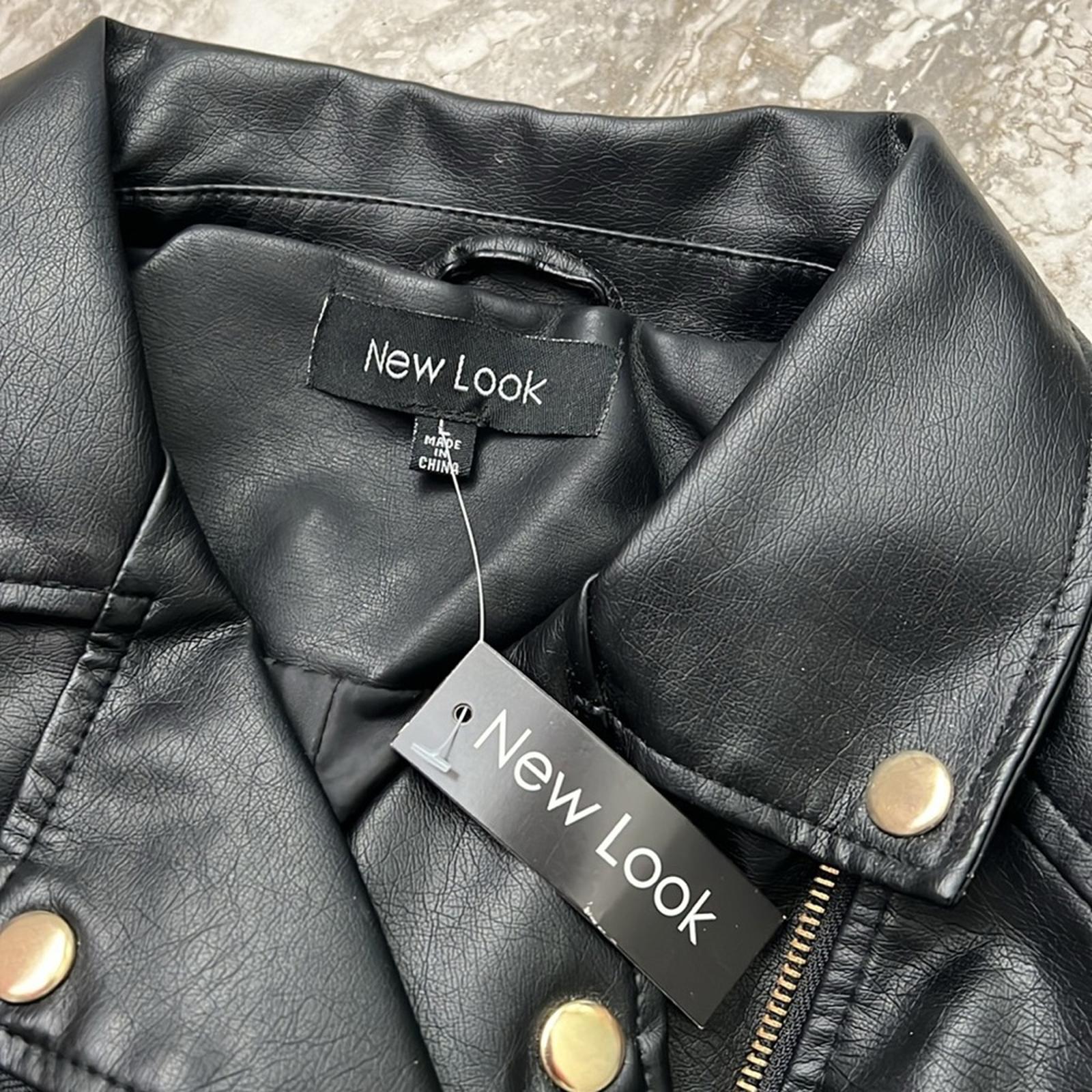NEW LOOK Bomber Faux Leather Jacket in Black, Size L New w/Tag