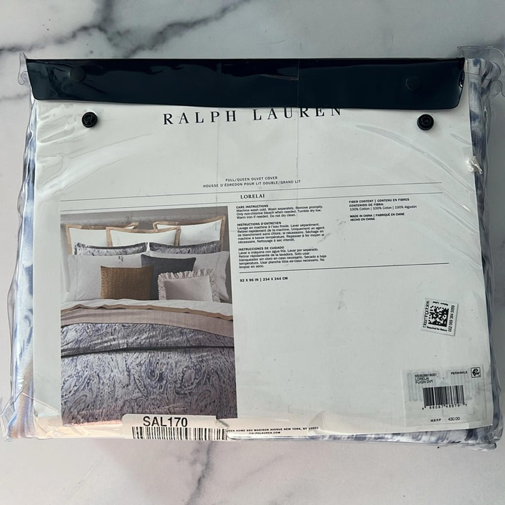 Ralph Lauren Lorelai Cotton Sateen Queen Duvet Cover in Periwinkle, NEW w/Tag