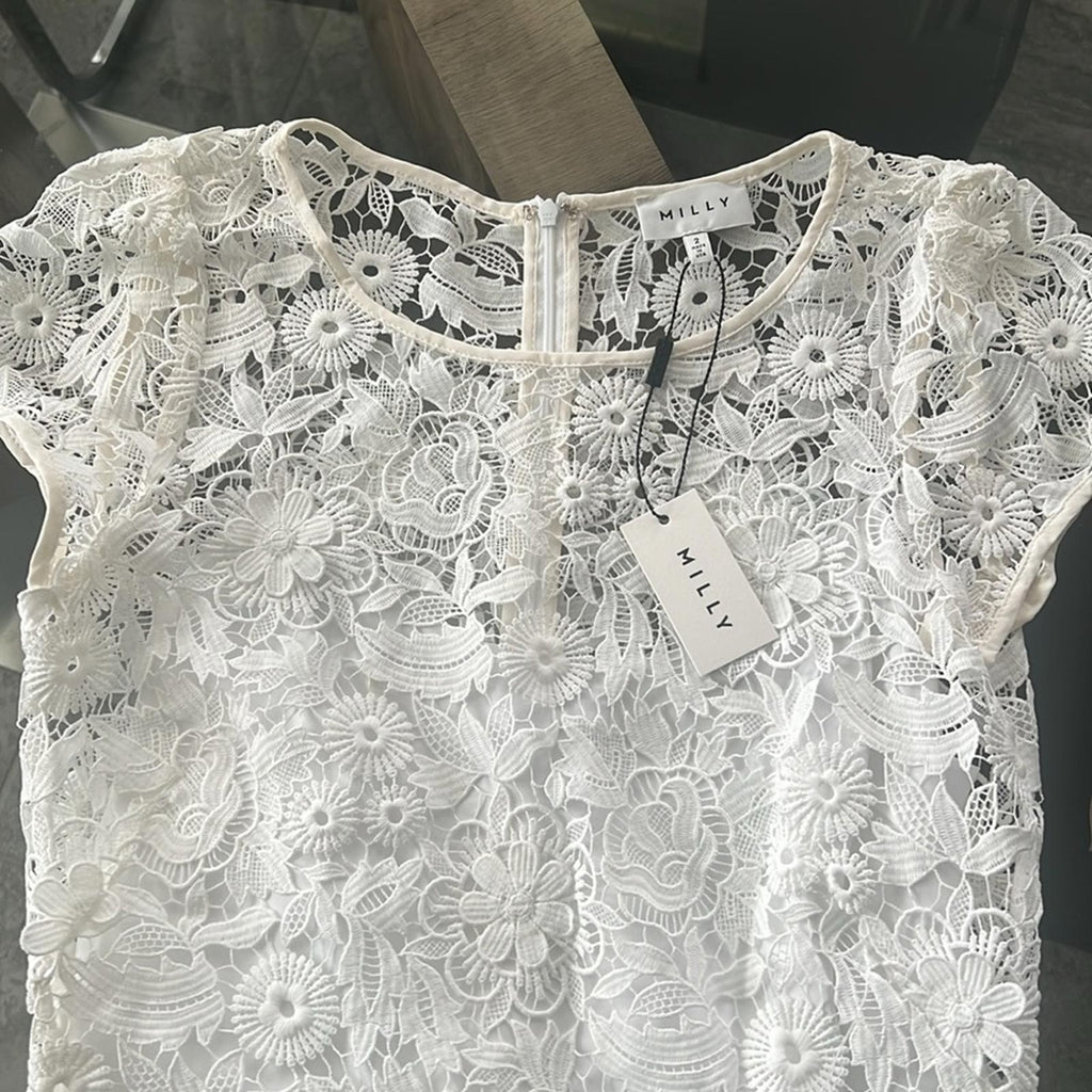 Milly Chloe 3-D Lace Dress in White, Size 2 New w/Tag Retail $395