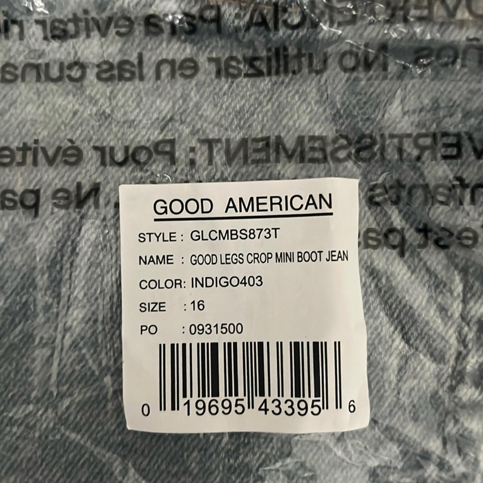 Good American GLC High Rise Mini Bootcut Jeans in Indigo, NWT, Size 16