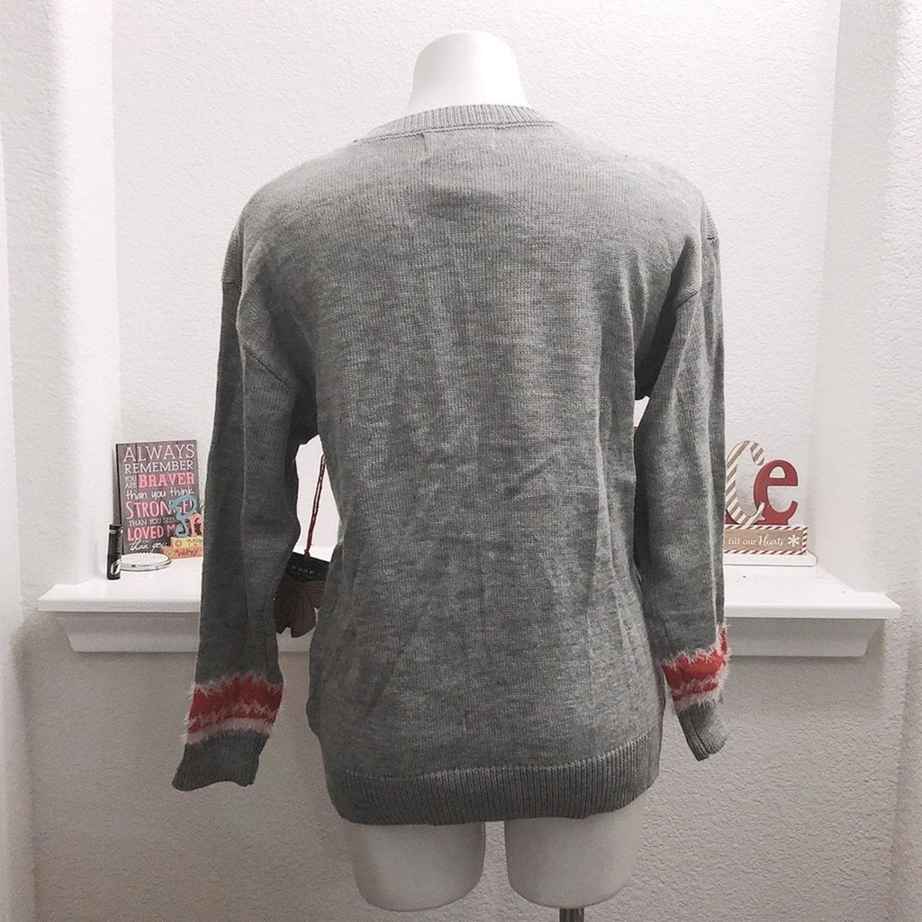 POOF New York Holiday Polar Bear Crewneck Sweater in Grey, NWT, Size M