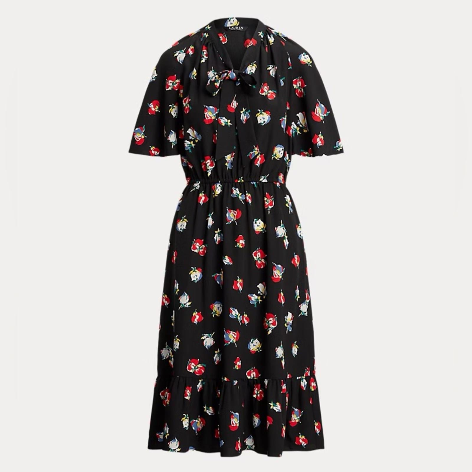 Lauren Ralph Lauren Floral Crepe Tie-Neck Dress, Size 14 EXCELLENT! Retail $155