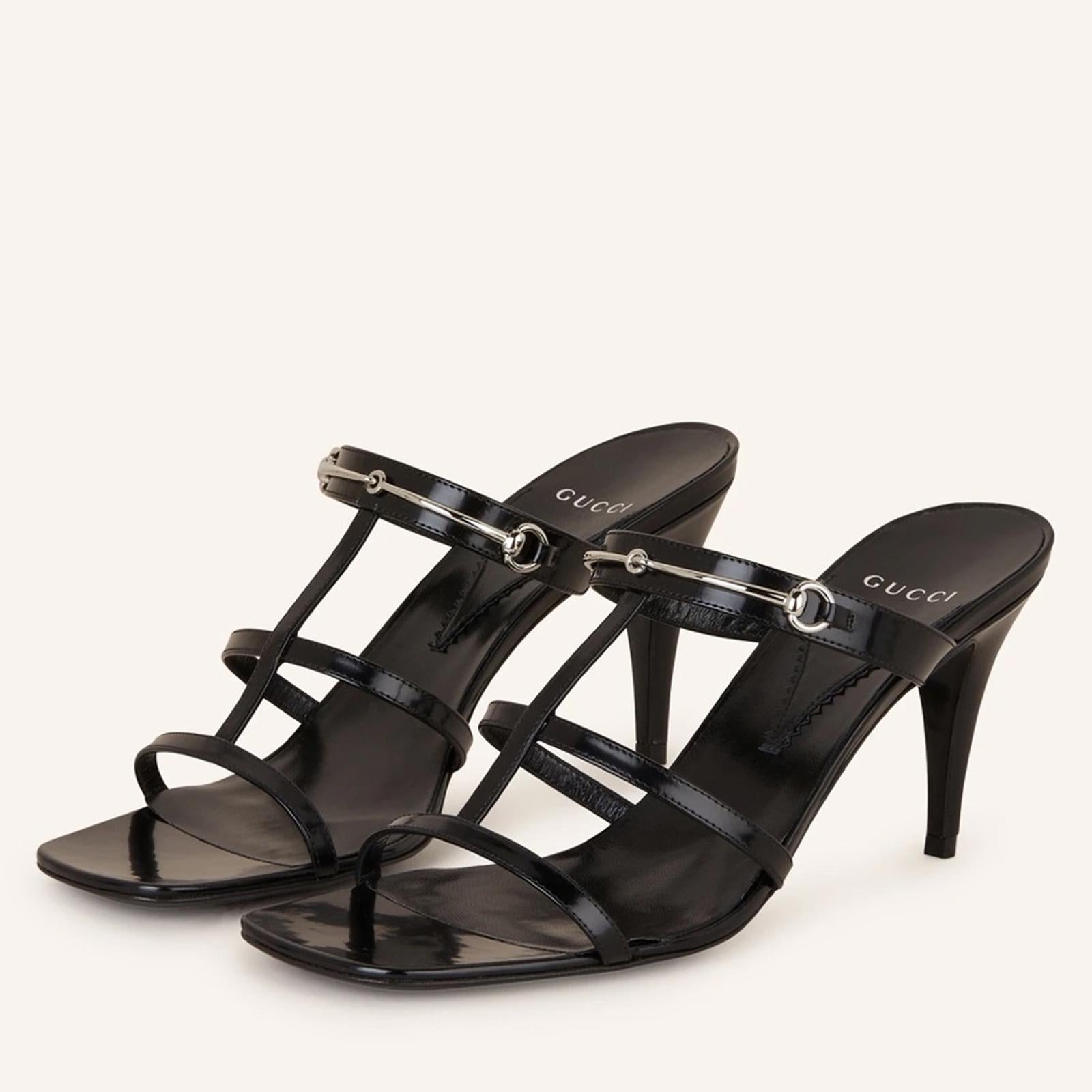 Gucci Divine Horsebit-Detailed Leather Mules 1000 Nero Size 39.5 +DustBags