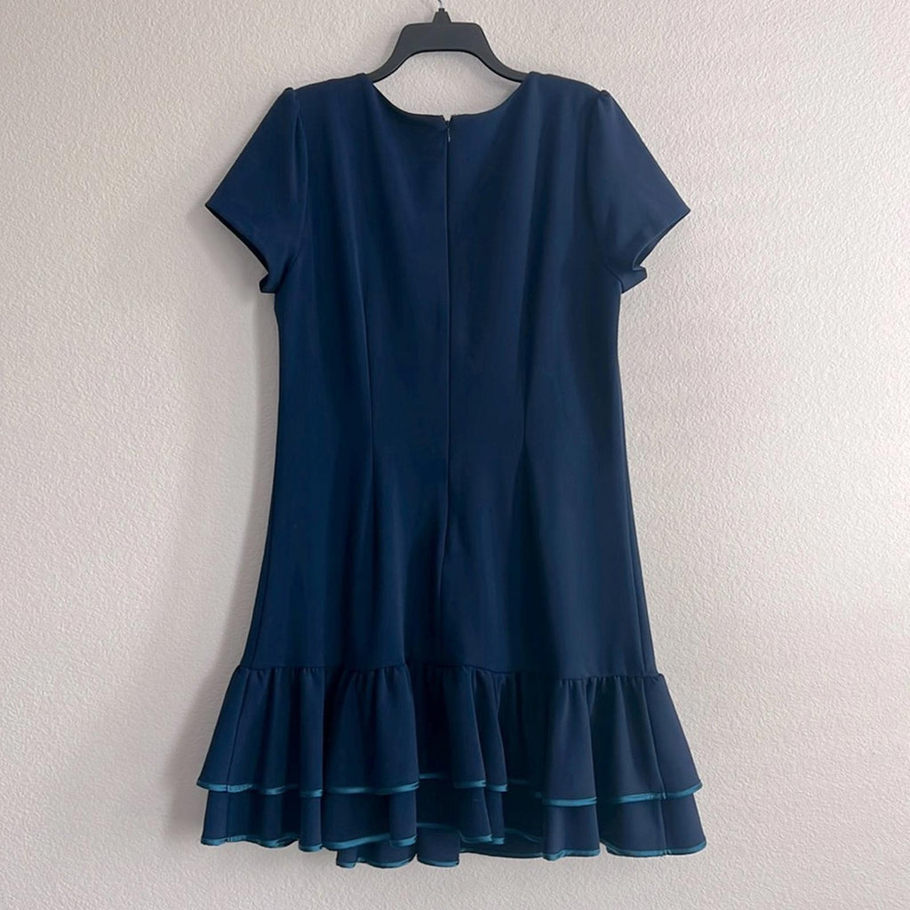 Betsy Johnson Tiered Double Ruffle Hem Dress in Navy Blue, EXCELLENT, Size 14