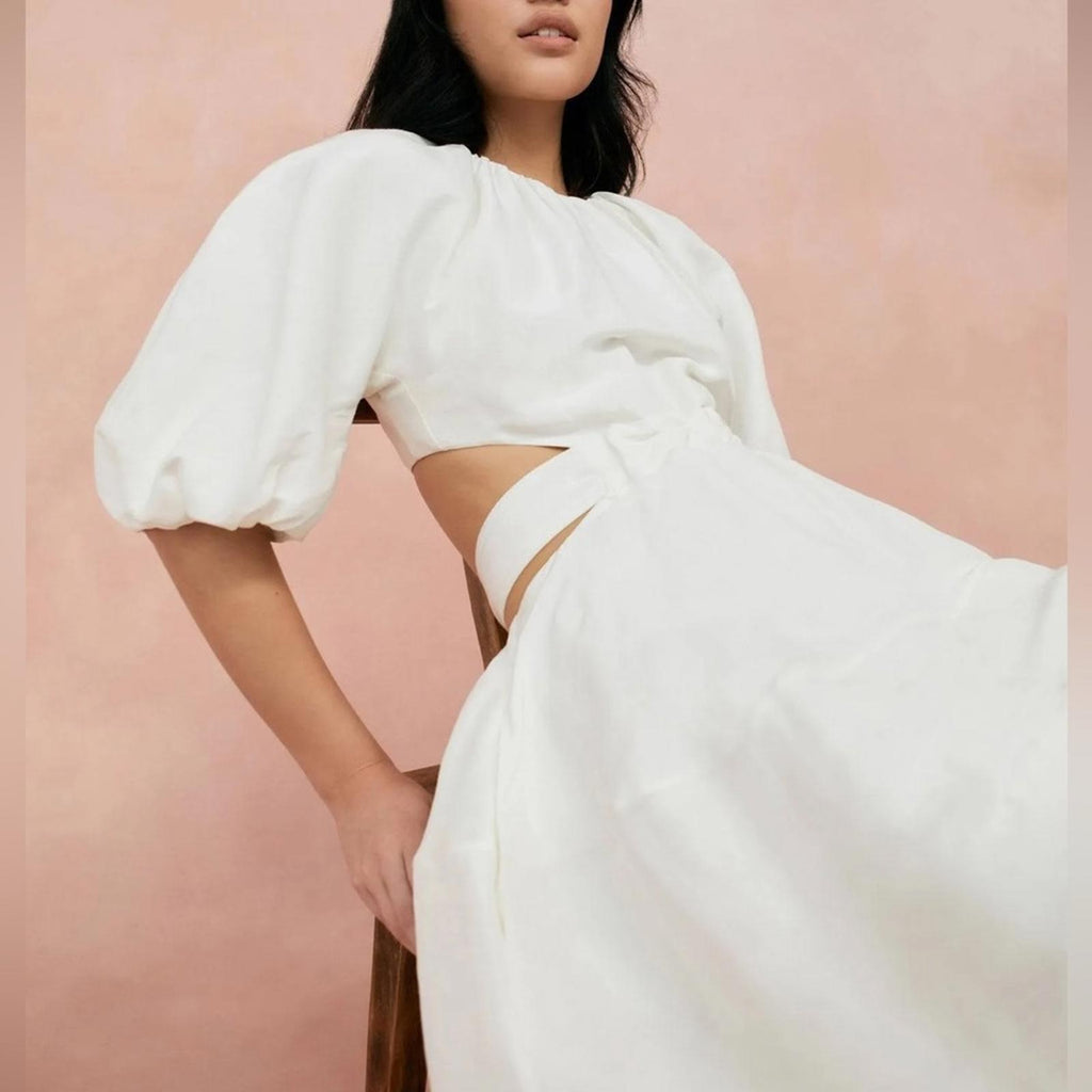 New AJE Mimosa Cut-Out Midi Dress in White, Size AU6 US2 New w/o Tag
