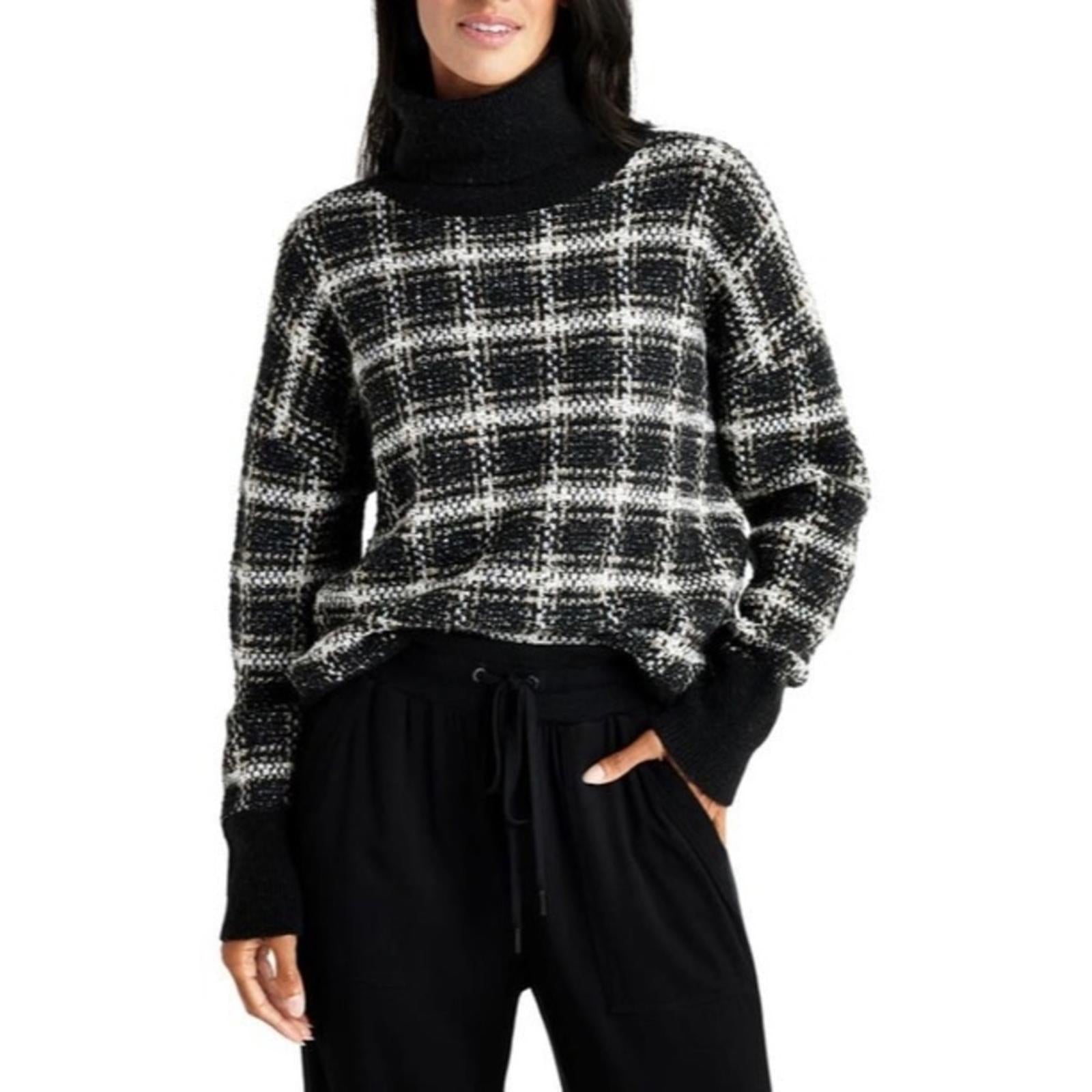Splendid Ginny Plaid Turtleneck Alpaca & Wool-Blend Sweater Size L NEW $188