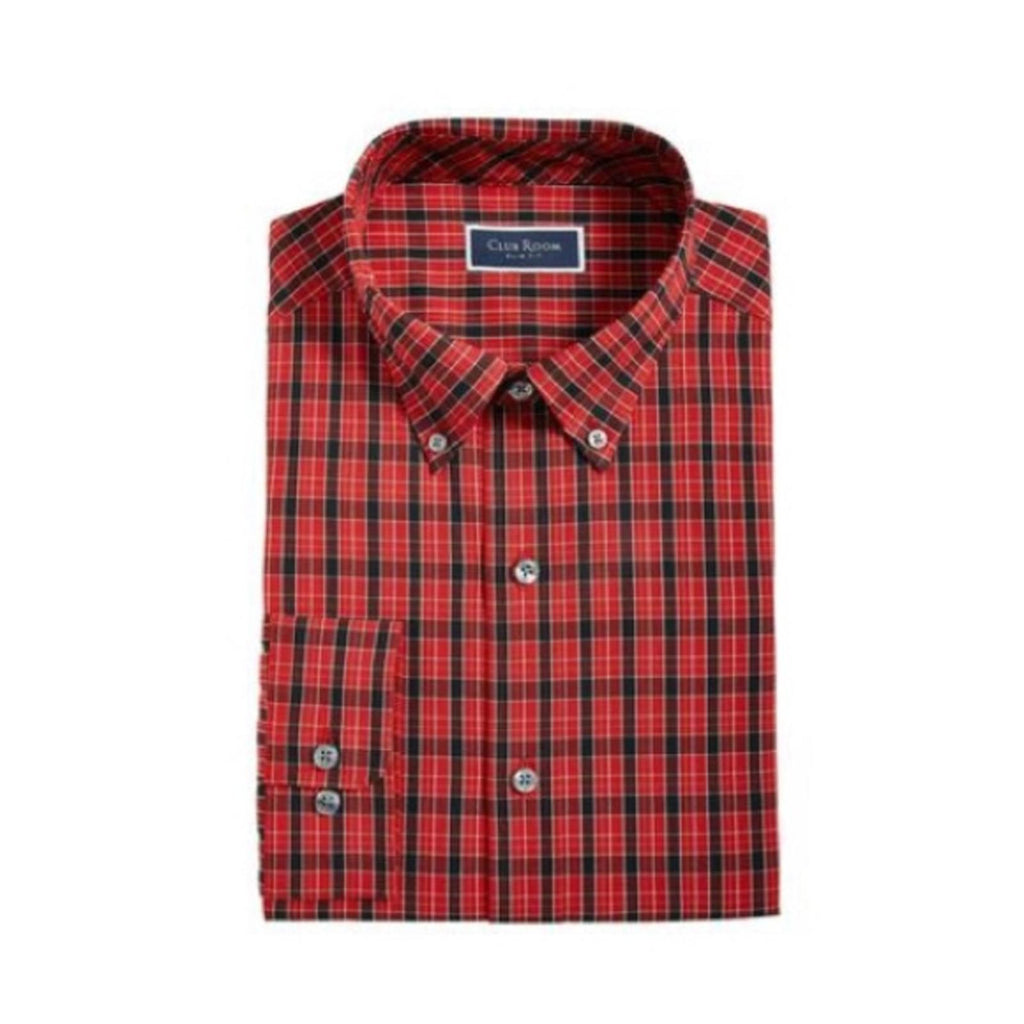 Club Room Men's Slim Fit Plaid Dress Shirt in Red/Black, NWT, Size S