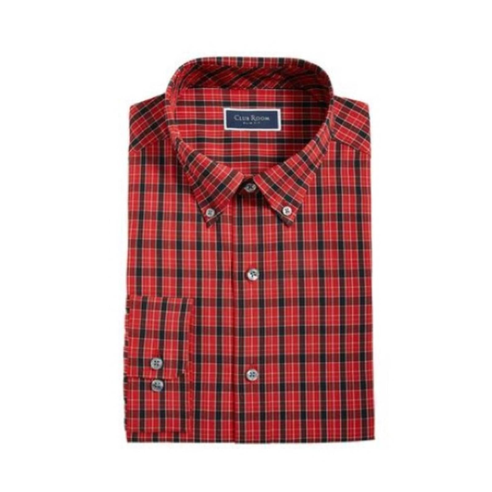 Club Room Men's Slim Fit Plaid Dress Shirt in Red/Black, NWT, Size S
