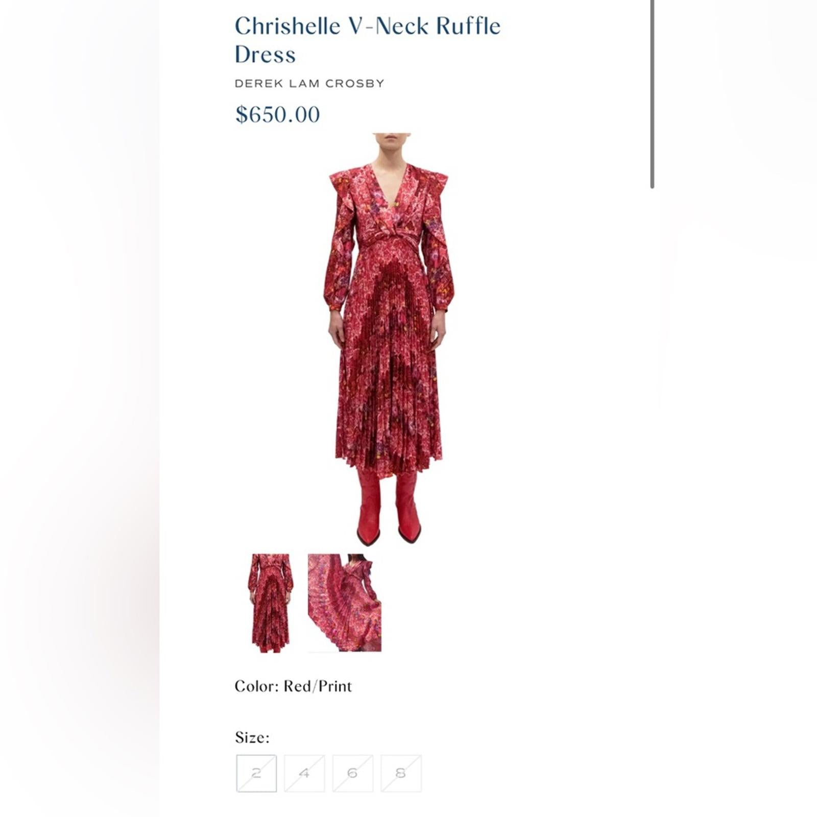 Derek Lam 10 Crosby Chrishelle Pleated Midi Dress, Red Size 0 New wTag SOLD OUT!