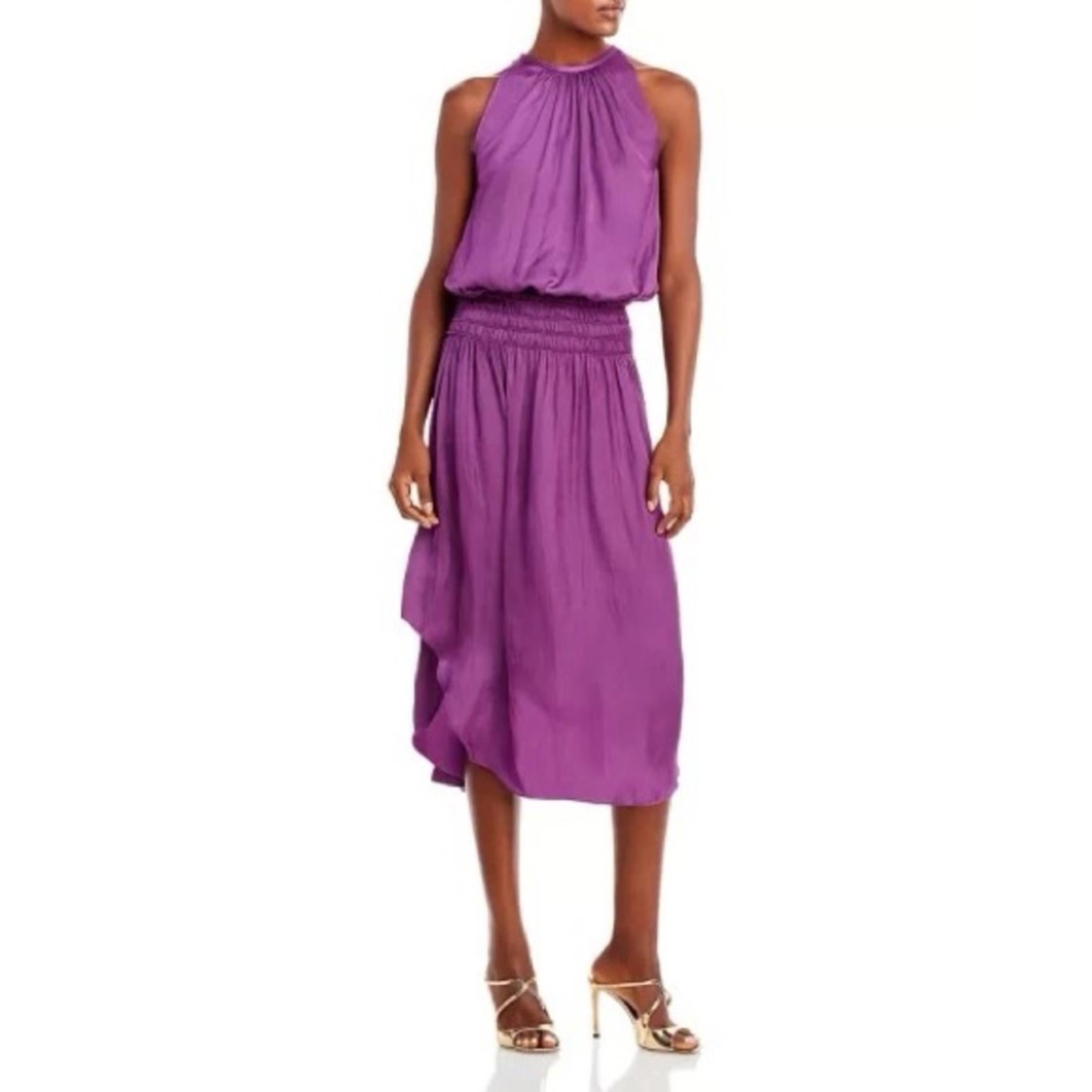 Ramy Brook Shiny Audrey Sleeveless Blouson Dress in Purple Size L New w/Tag $445