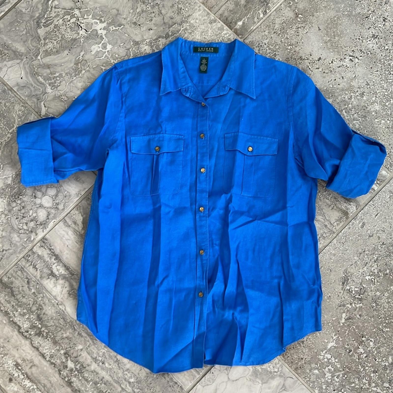 Lauren Ralph Lauren LINEN Blue Shirt Size L EXCELLENT!