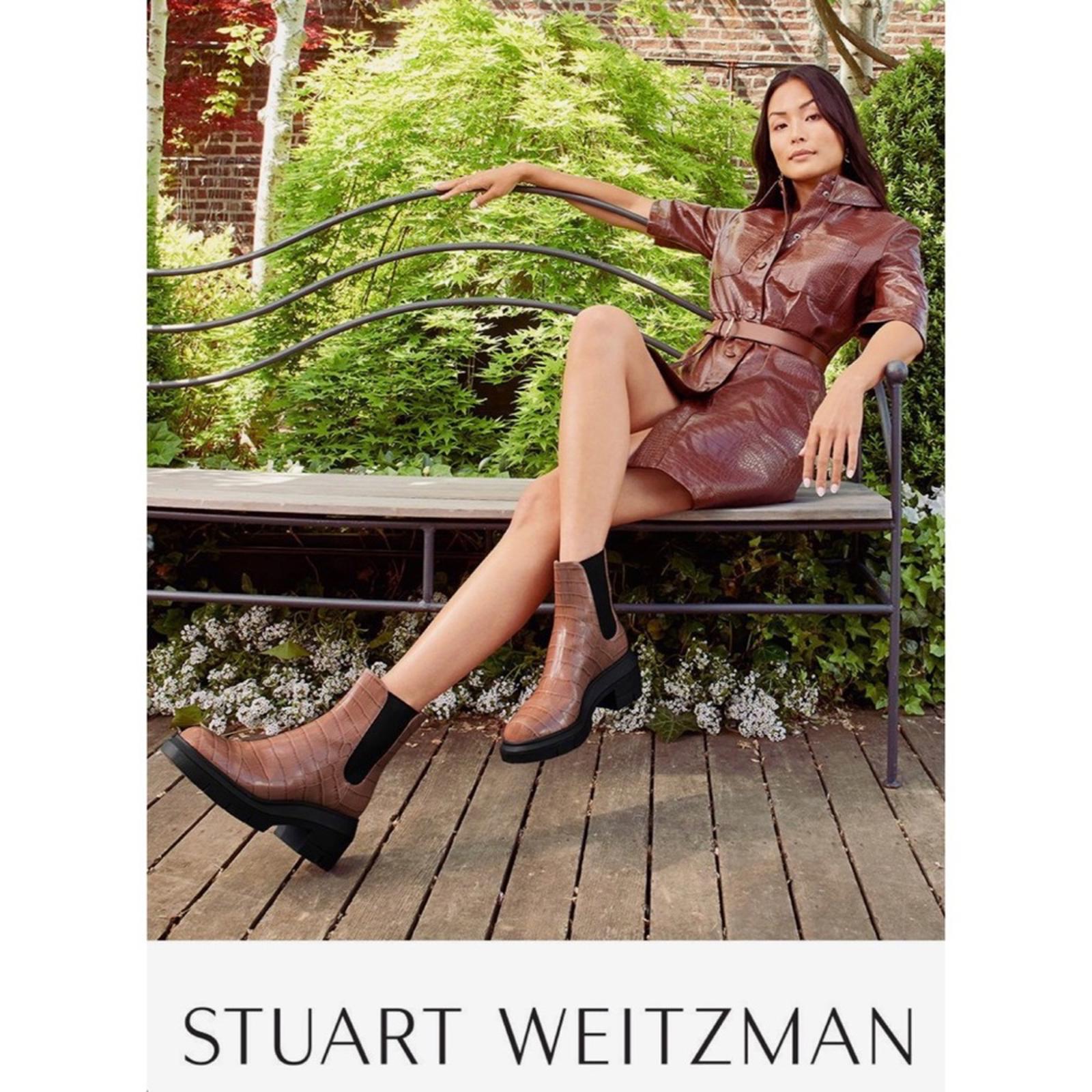 Stuart Weitzman Norah Chelsea Boots Tan Croc Leather Size 11C New +DustBag $595