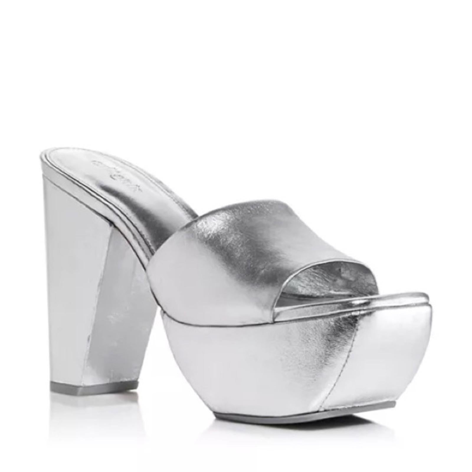 Cult Gaia Nadia Platform Sandals in Shiny Silver, NWT, Size EU 37