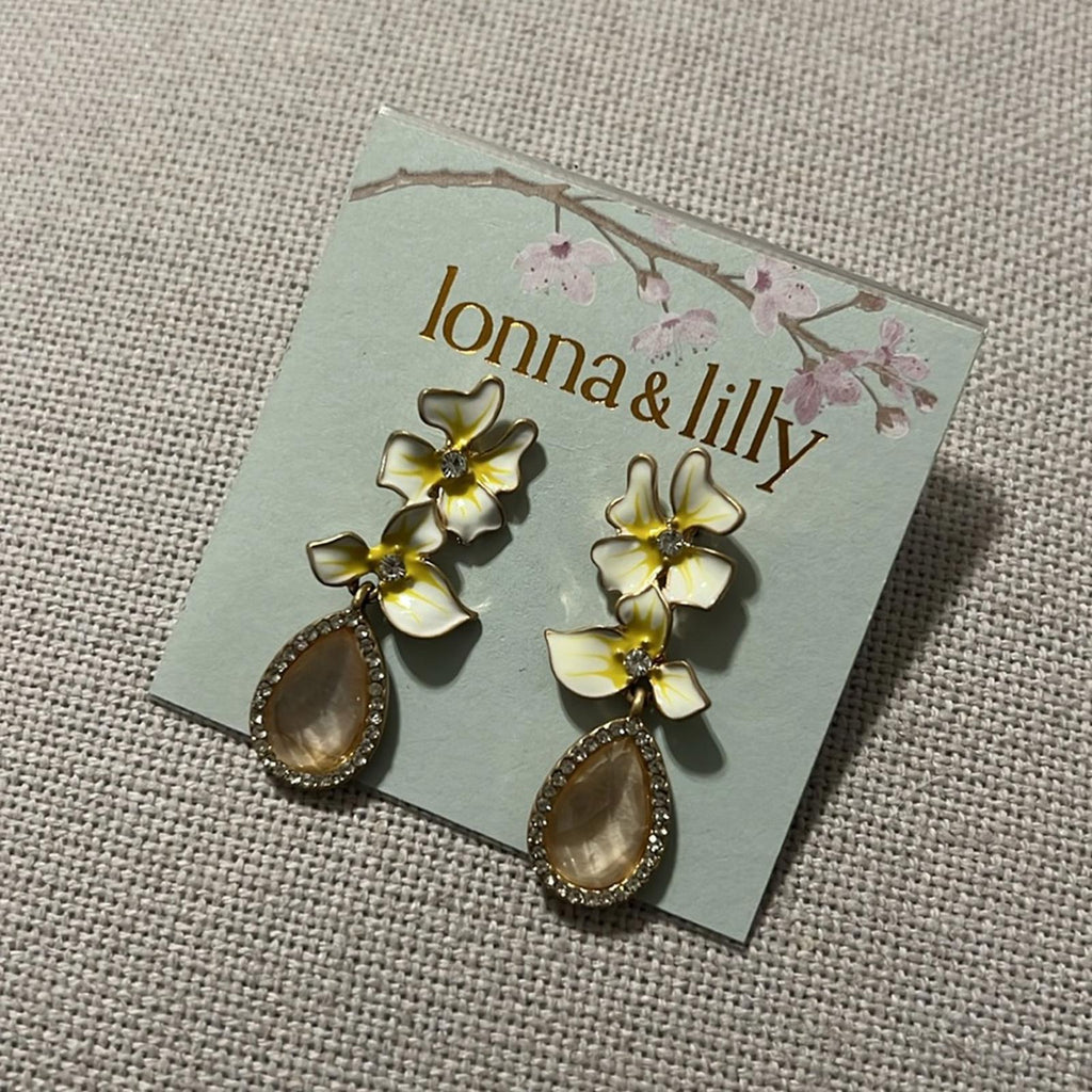 Lonna & Lilly Gold-Tone Crystal & Stone Flower Drop Earrings, New w/Tag