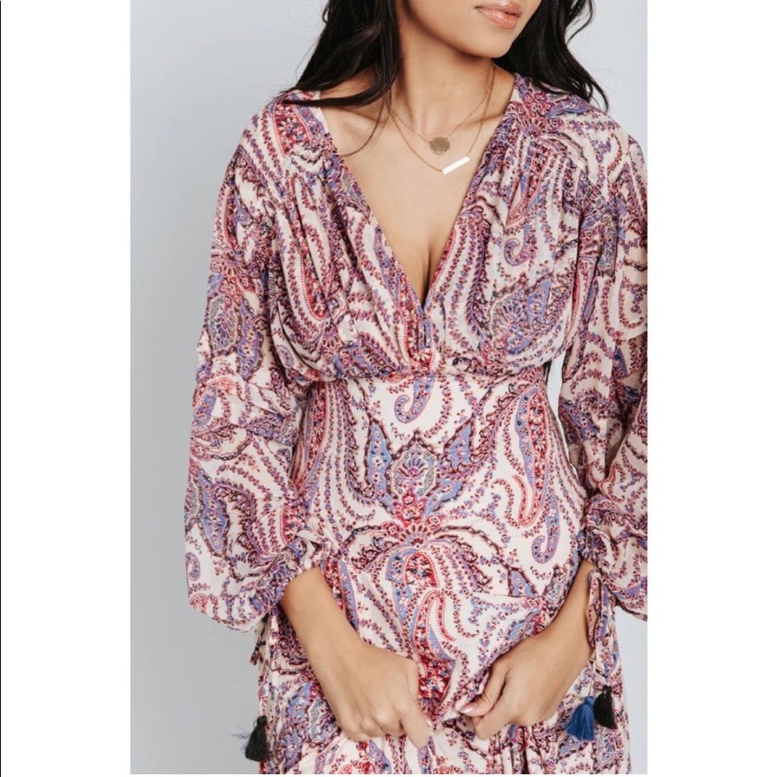 Free People Mirage Boho Printed Blouson Sleeve Maxi Dress, Size 4, New w/Tag