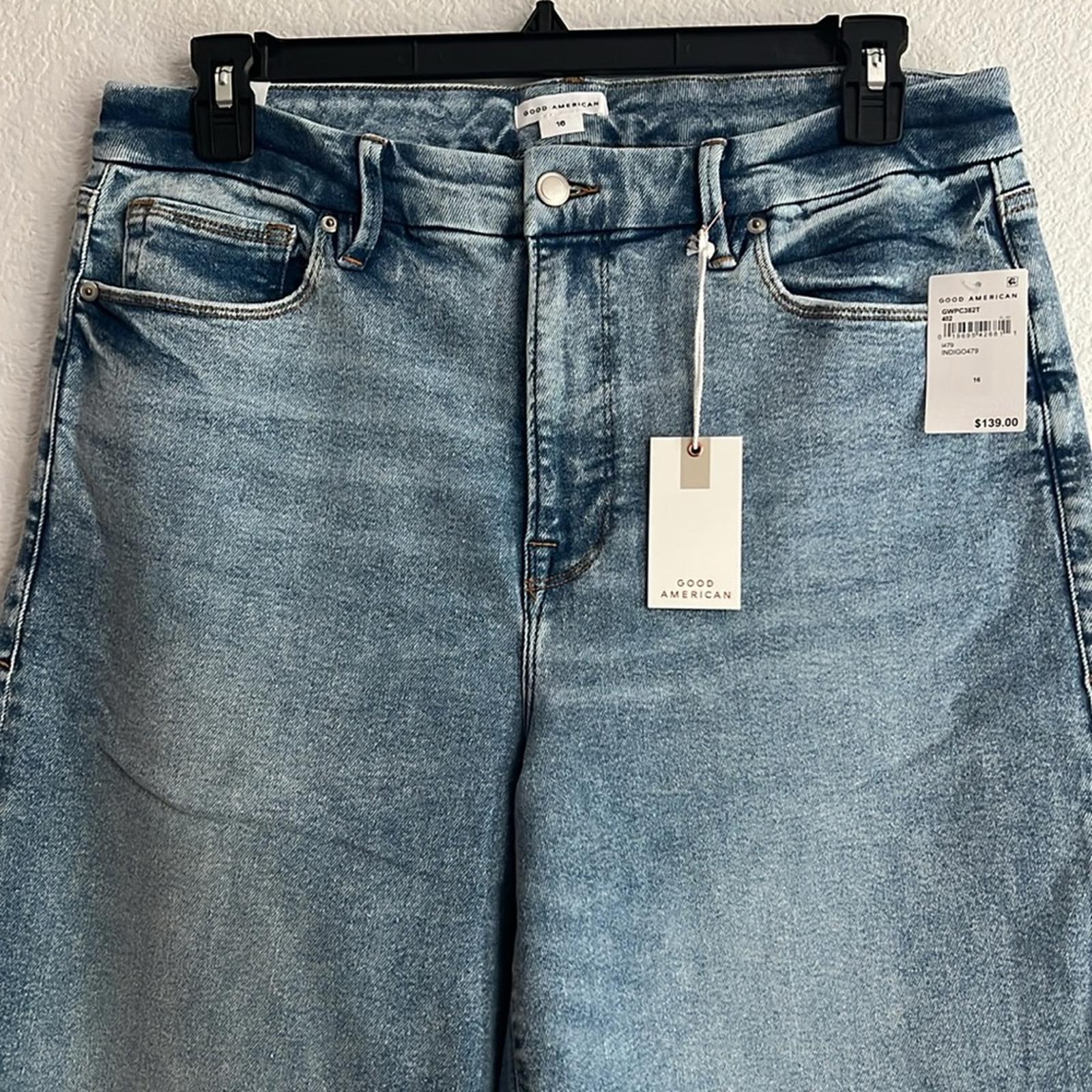 Good American High Rise Cropped Wide Leg Jeans in Blue Indigo, NWT, Size 16