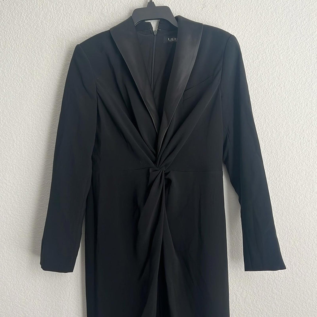Lauren Ralph Lauren Zeenai Crepe Long Sleeve Gown in Black, Size 4 NEW w/Tag