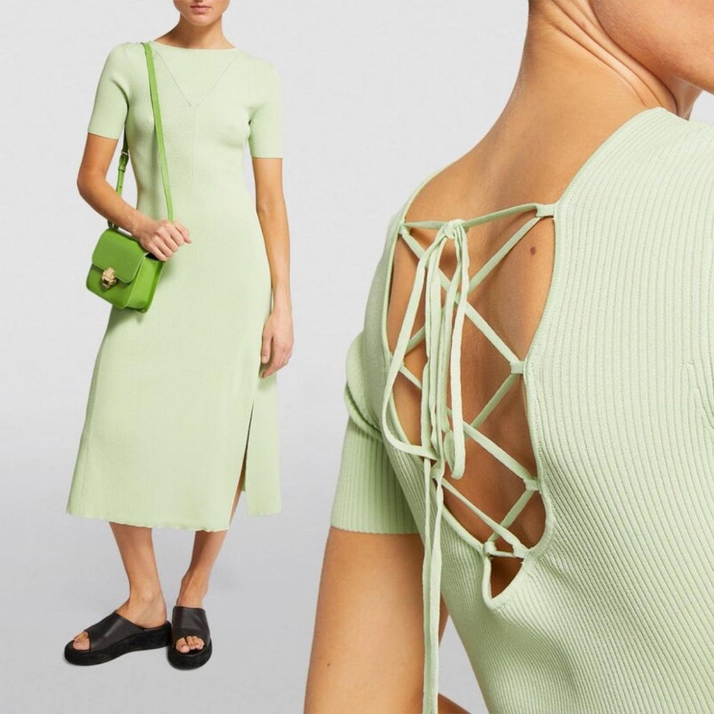 Maje Tie-Back Midi Dress in Green, Size EU 38/ US M, New w/Tag $415
