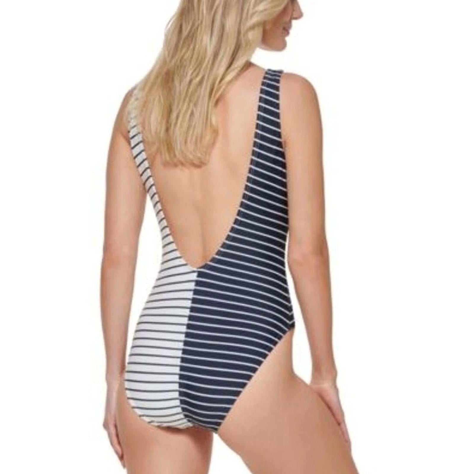 Tommy Hilfiger Sail Away Stripe Sky Captain/Soft White One-Piece Swimsuit Size 6