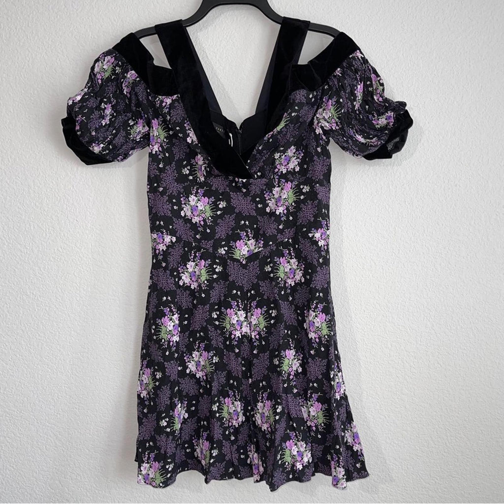 Ted Baker Leilia Floral Cold-Shoulder Mini Dress in Black, Size 2 – NWT