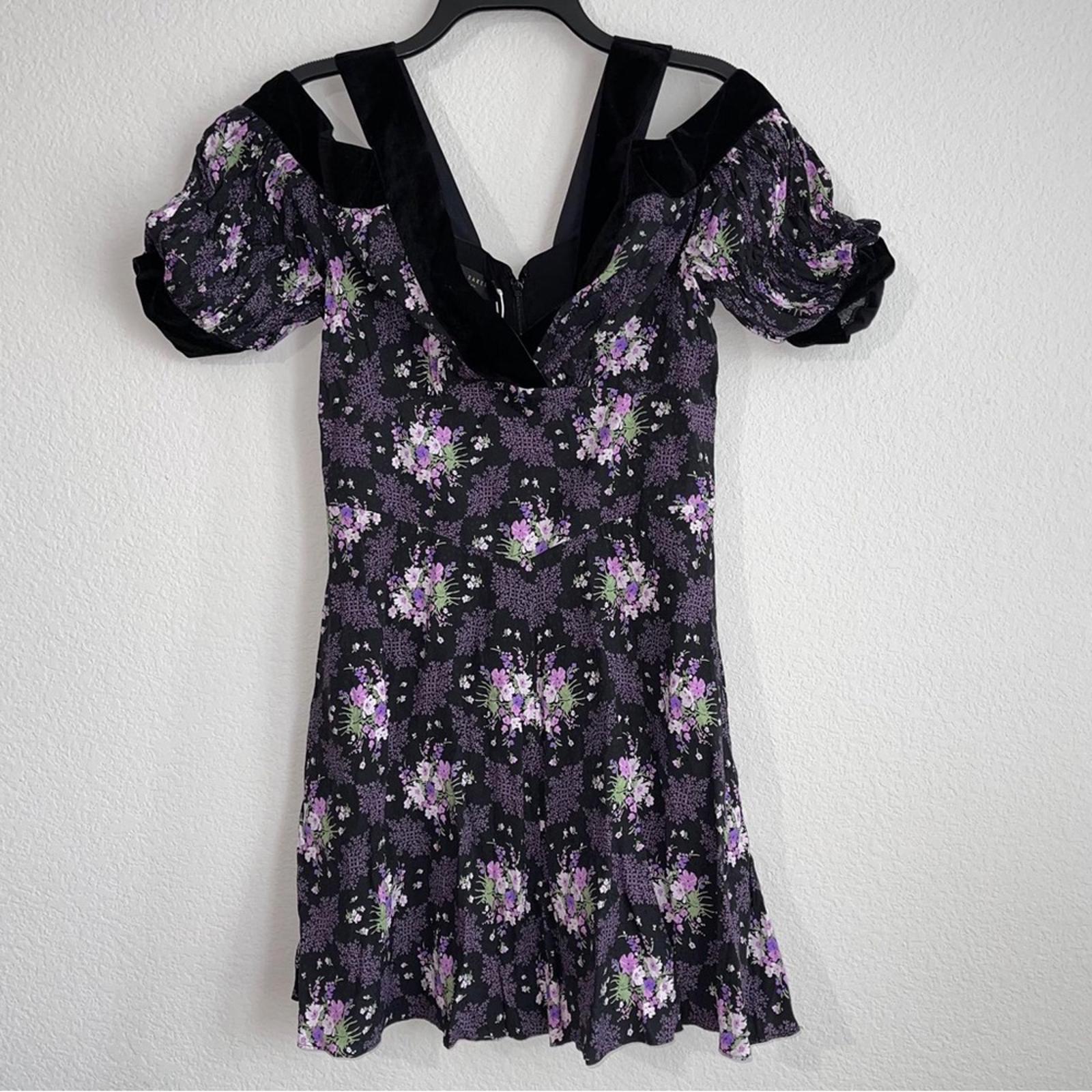 Ted Baker Leilia Floral Cold-Shoulder Mini Dress in Black, Size 2 – NWT