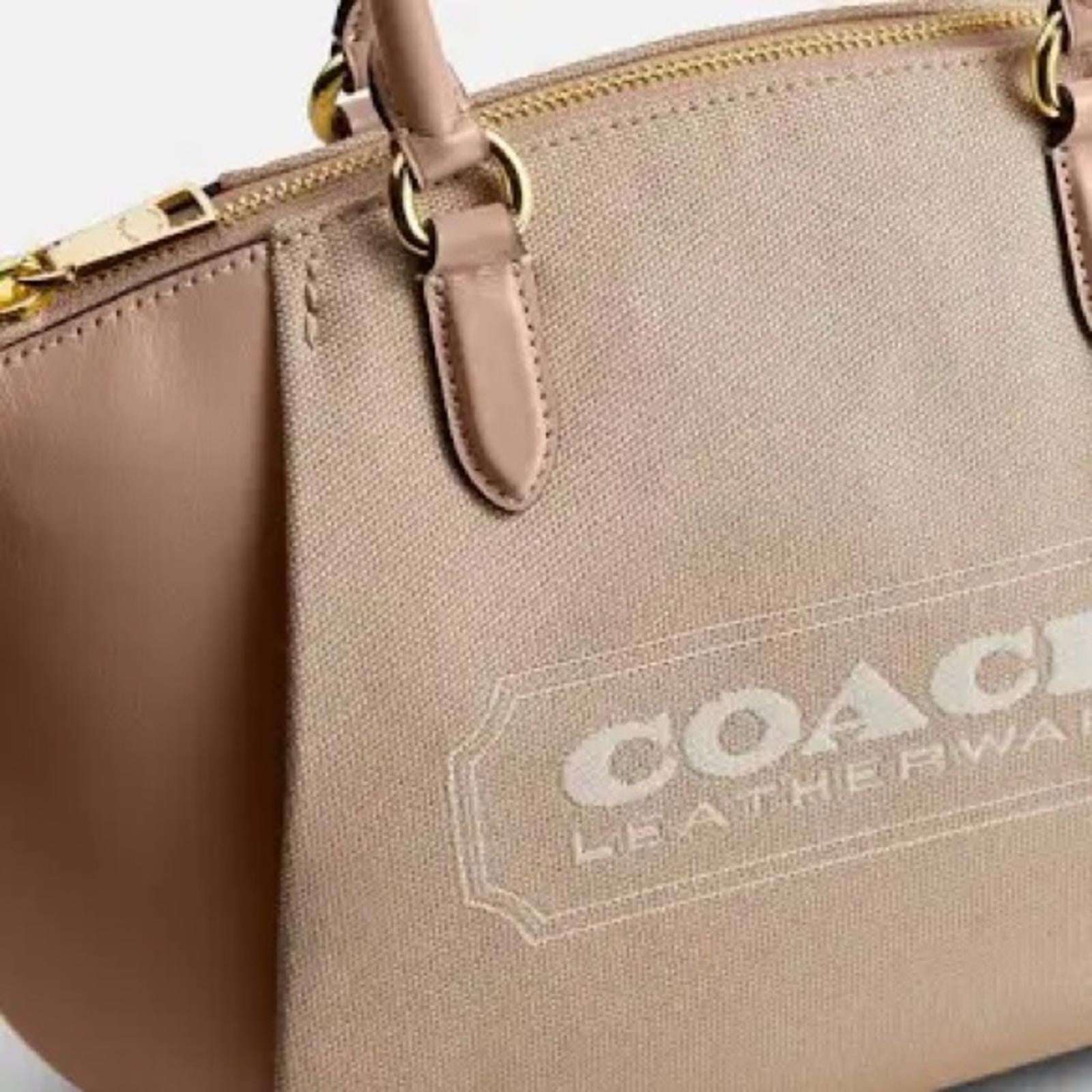 NEW Coach Badge Jacquard Elise Satchel in Chalk Taupe