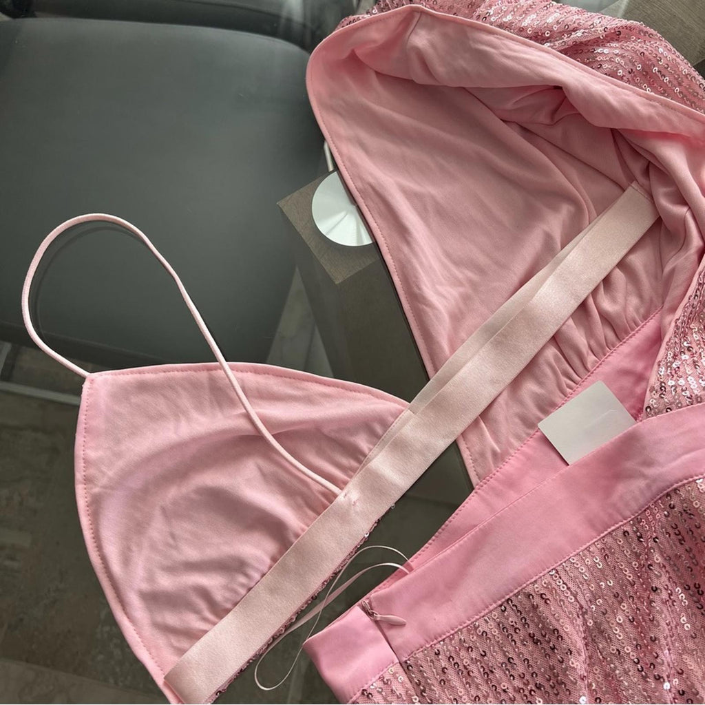 NWT Area Stars Cutout Sequin Mini Dress in Pink, Size M NEW w/Tag, Retail $250