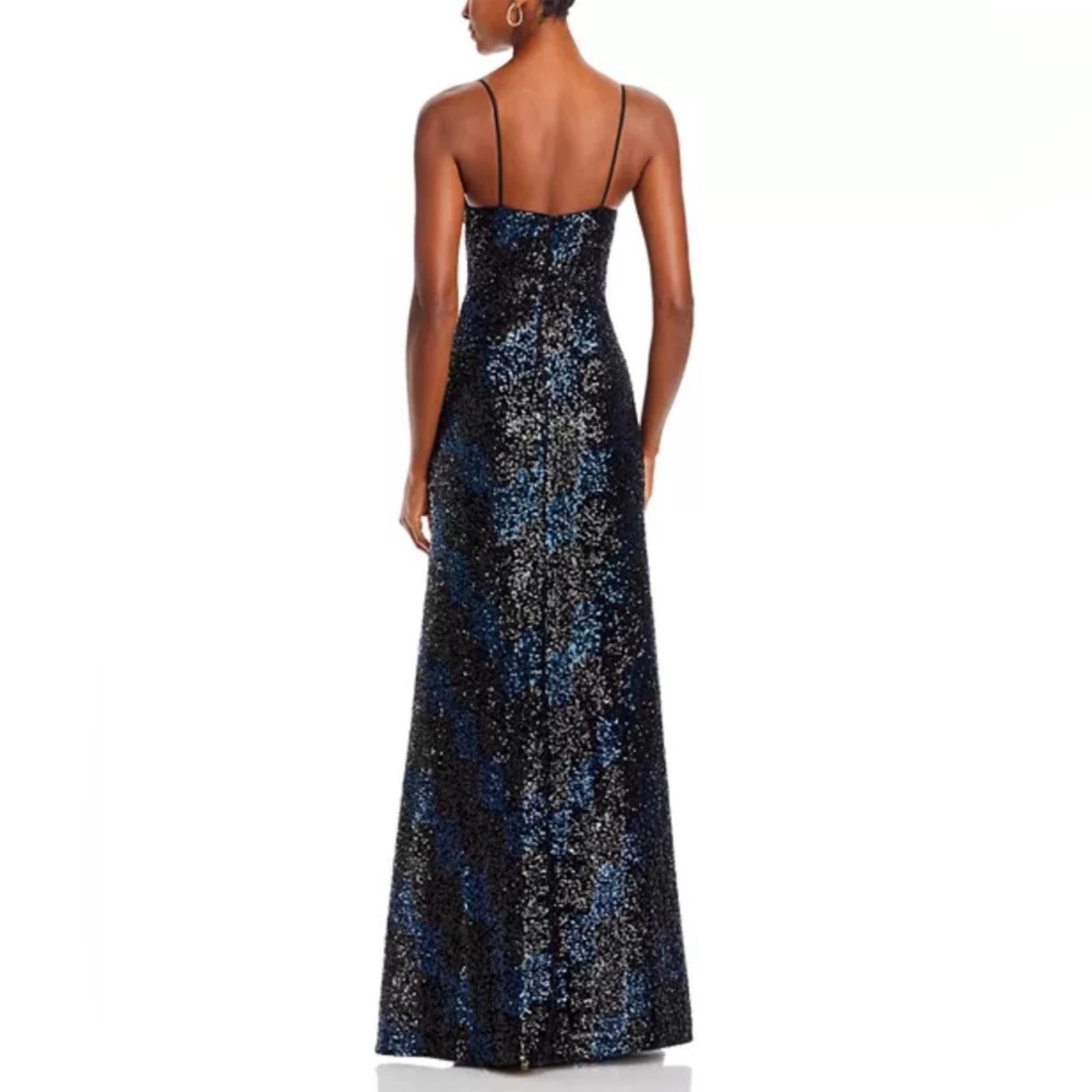 Halston Syrena Gown in Wave Sequined , Black/Navy Size 12 New w/Tag Retail $595