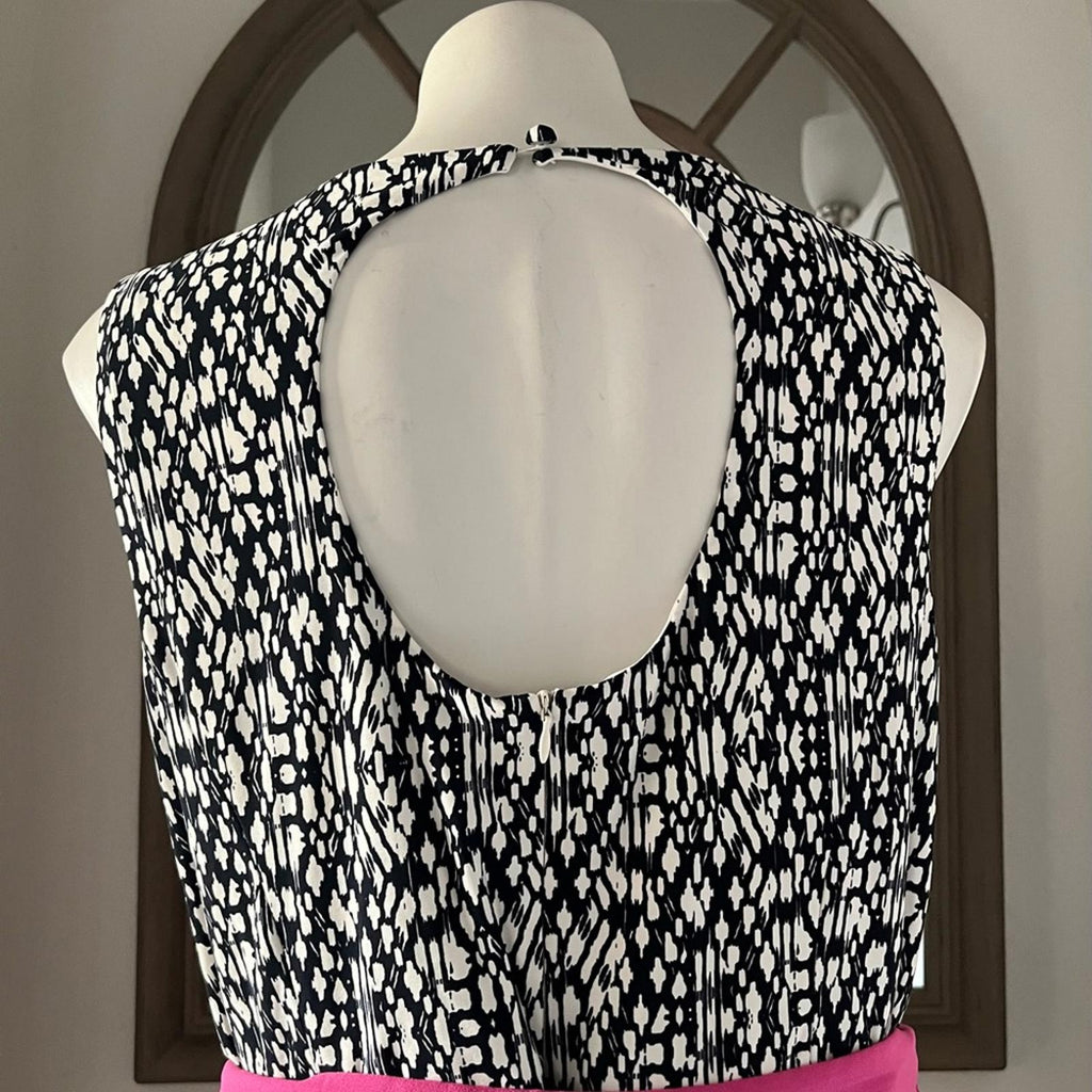 NEW Eliza J Fit & Flare Midi Dress in Black/White/Multi Plus Size 16W EXCELLENT!